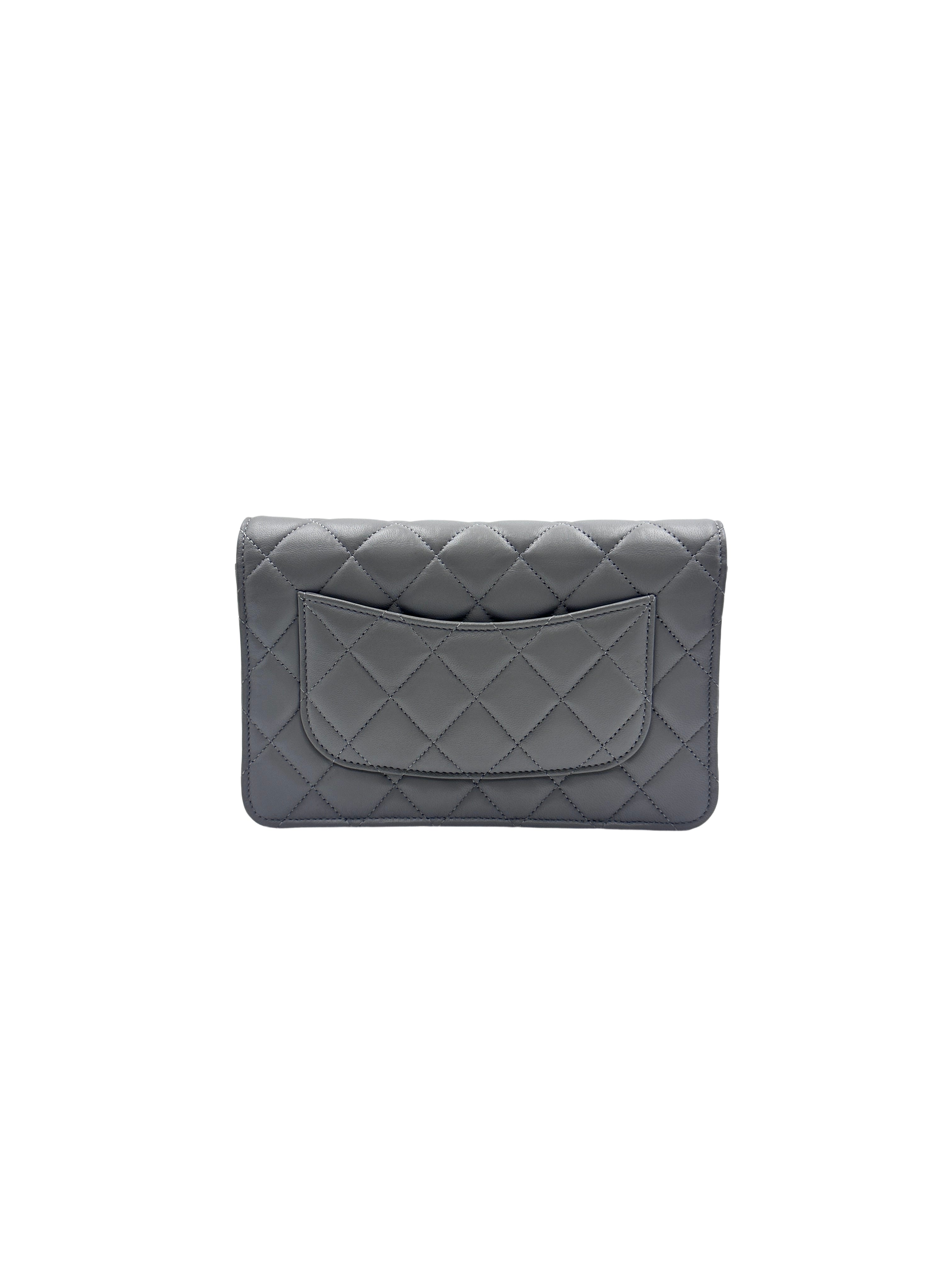 Chanel Lambskin Quilted Wallet On Chain WOC Grey (T0****T4) CC636