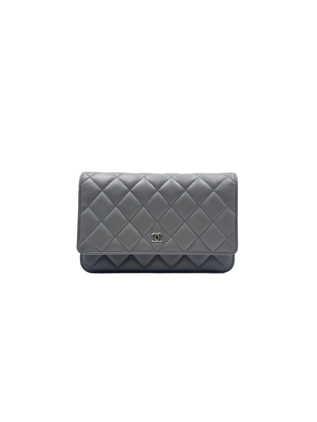 Chanel Lambskin Quilted Wallet On Chain WOC Grey (T0****T4) CC636
