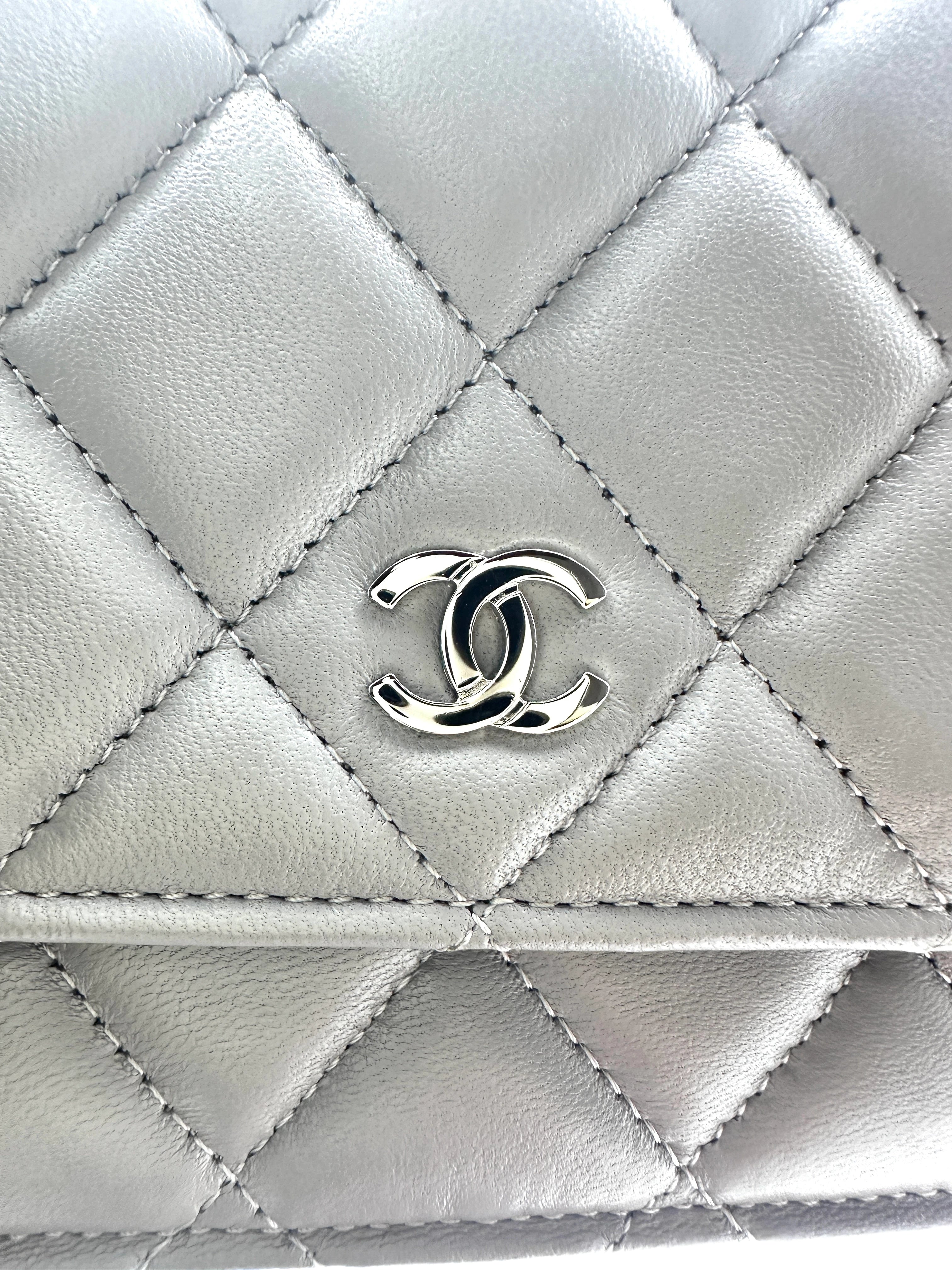 Chanel Lambskin Quilted Wallet On Chain WOC Grey (T0****T4) CC636