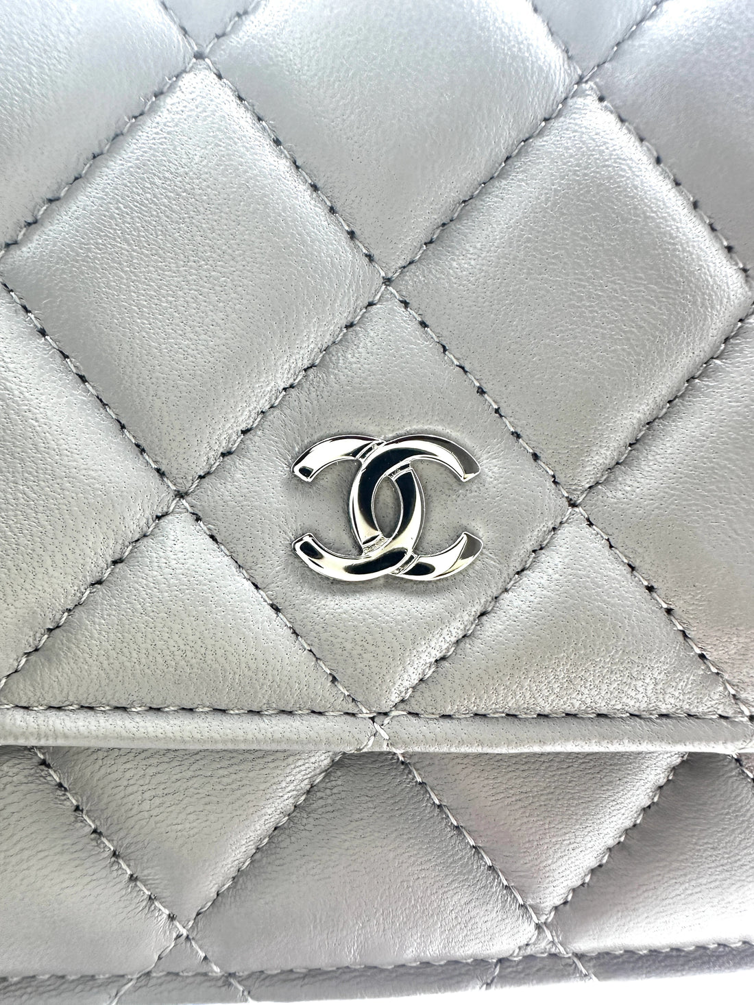 Chanel Lambskin Quilted Wallet On Chain WOC Grey (T0****T4) CC636