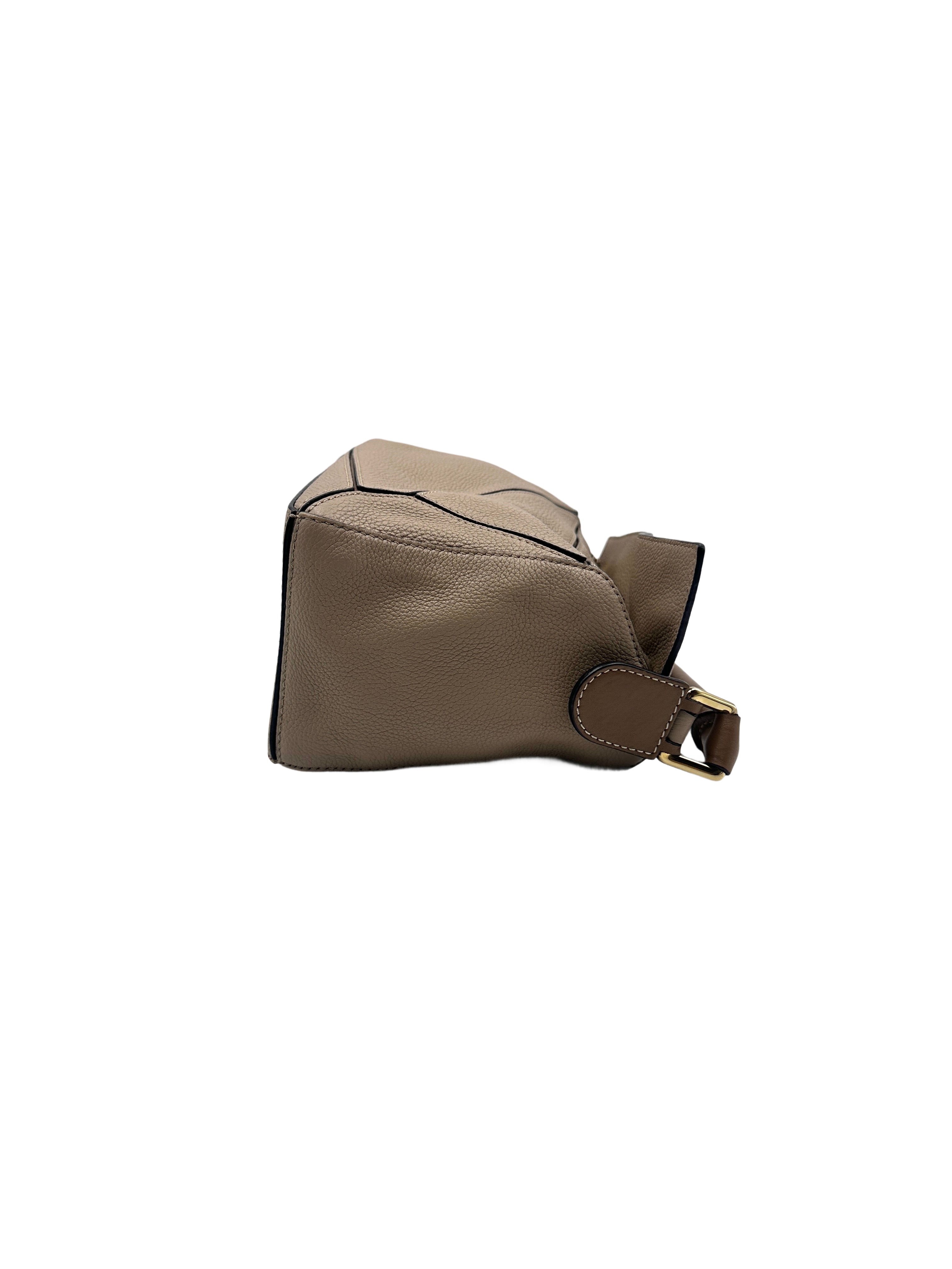 Loewe Puzzle Small Top-Handle Bag in Taupe Calfskin Leather LW27