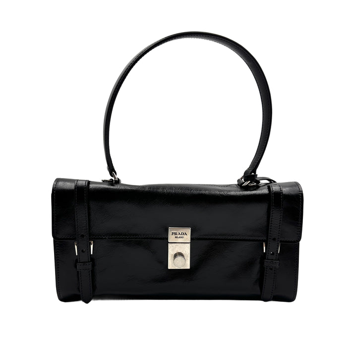 Prada Soft Sound Black Medium Leather shoulder Bag PR131