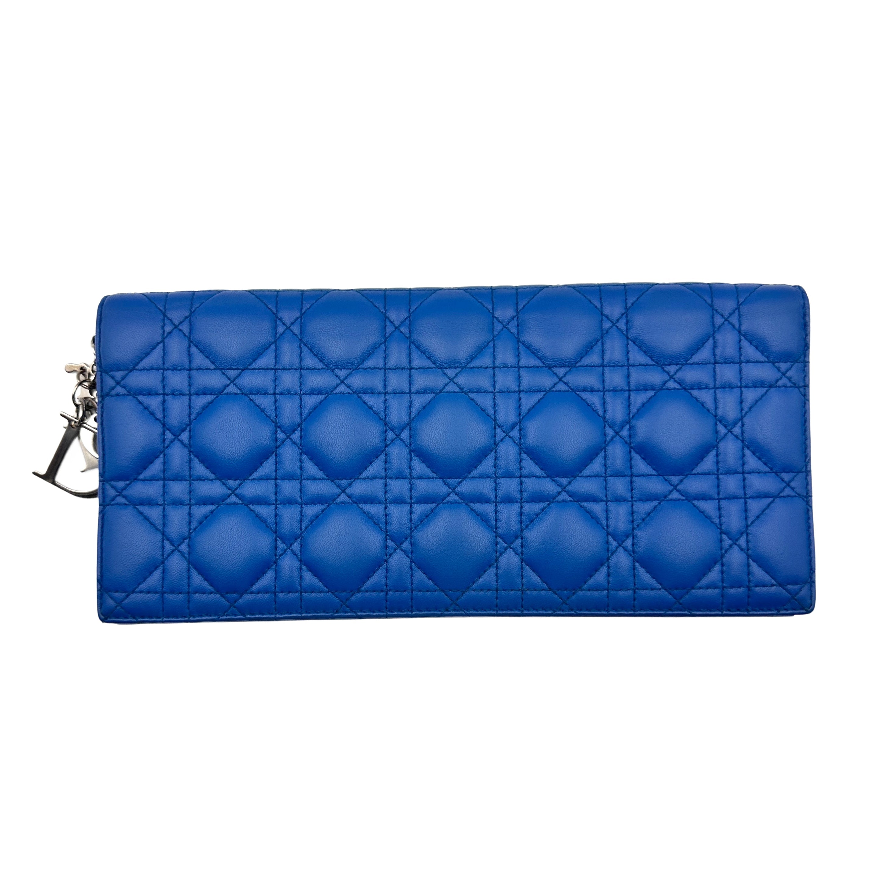 Christian Dior Lambskin Cannage Lady Dior Wallet On Chain Blue DR254