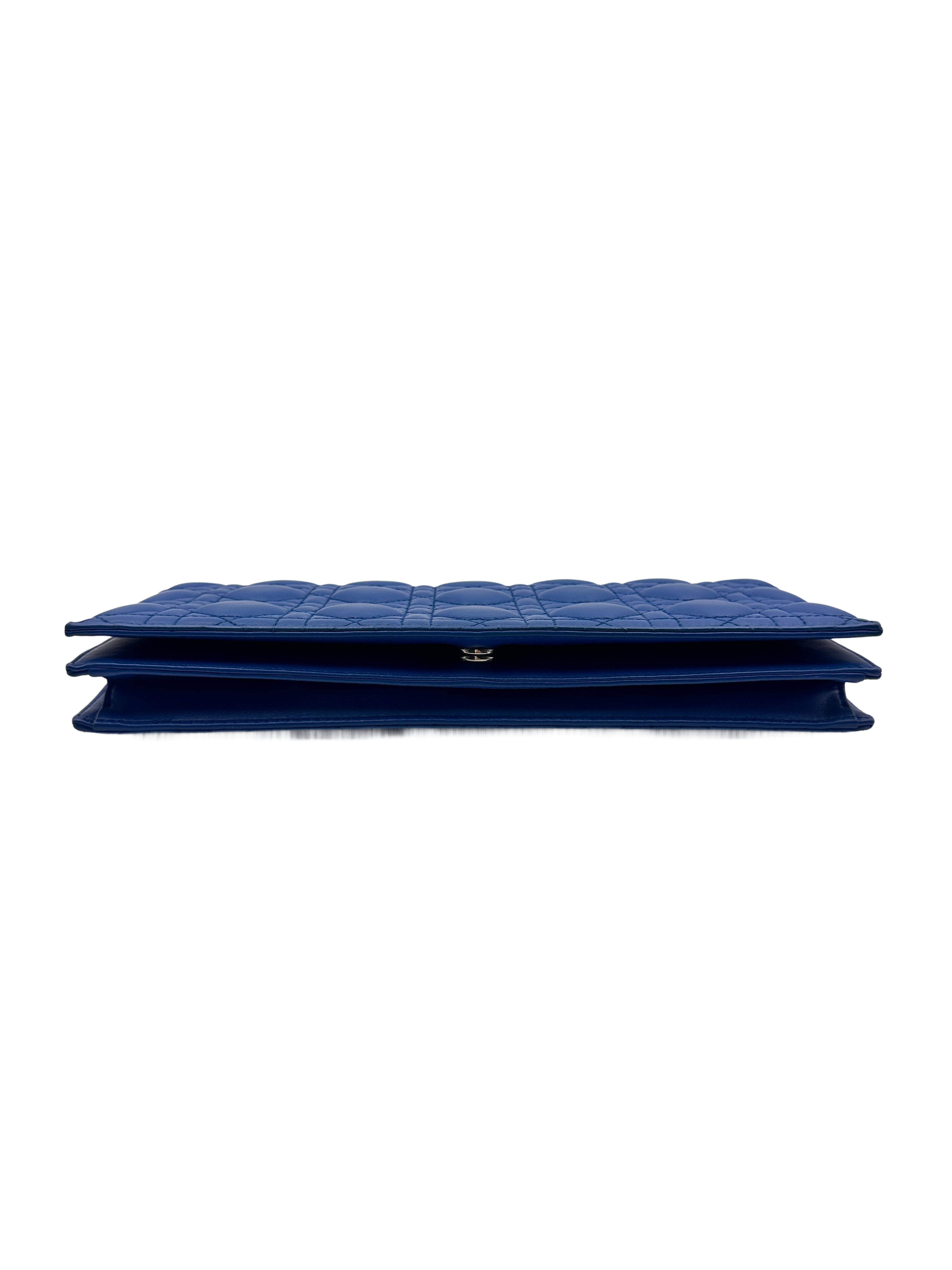 Christian Dior Lambskin Cannage Lady Dior Wallet On Chain Blue DR254
