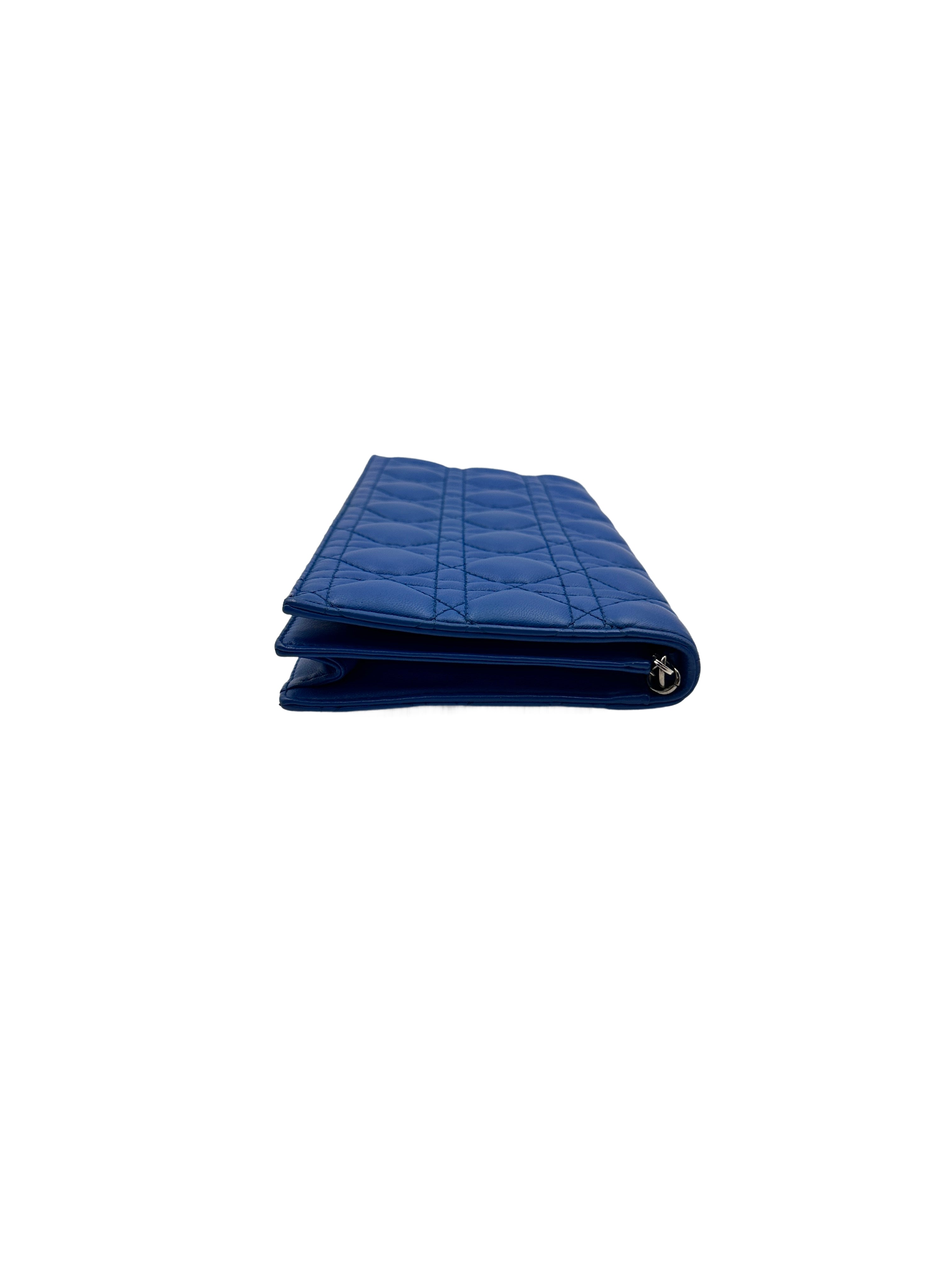 Christian Dior Lambskin Cannage Lady Dior Wallet On Chain Blue DR254