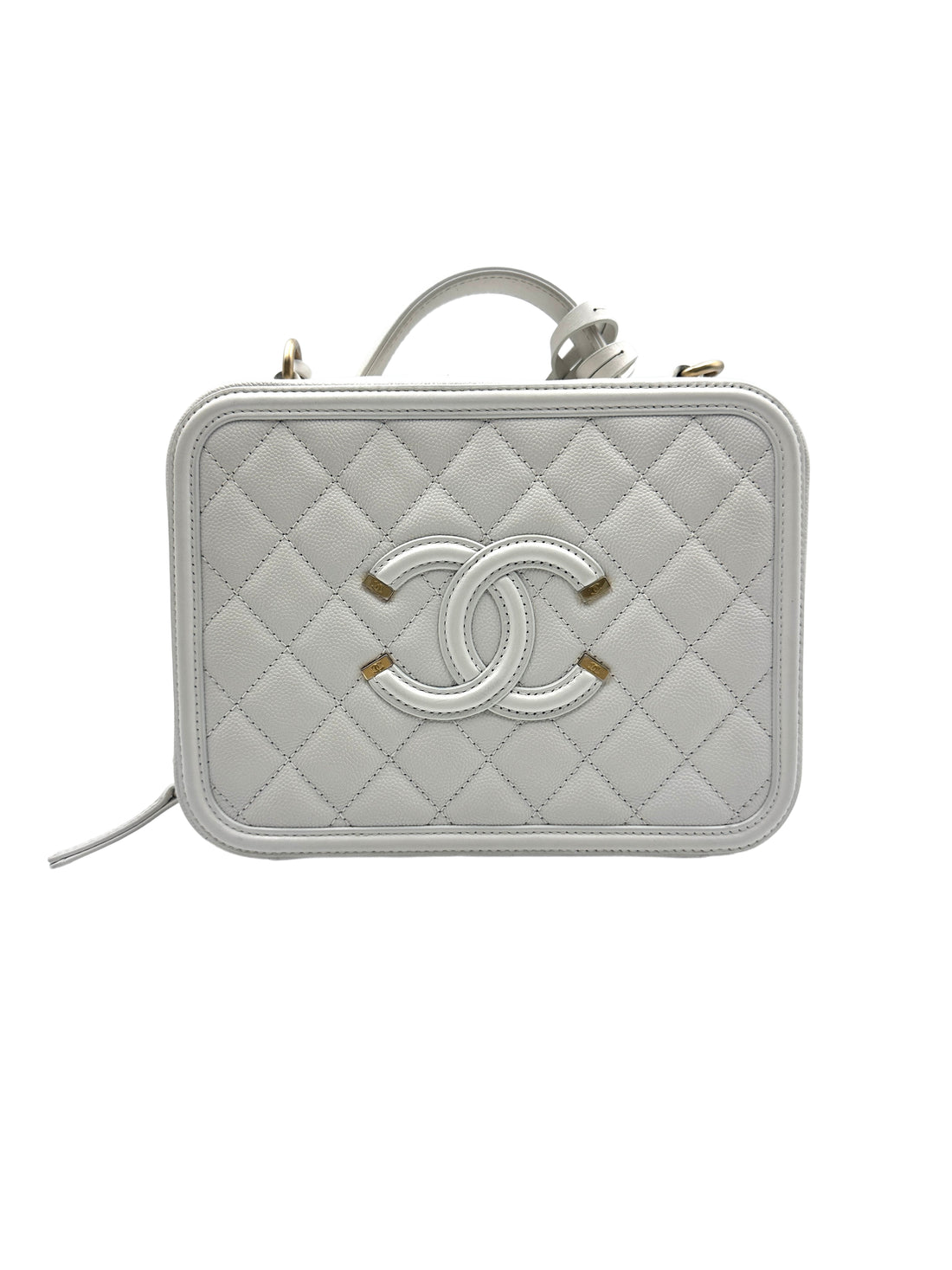 Chanel Quilted Caviar Vanity Case Filigree White (25***73）cc663