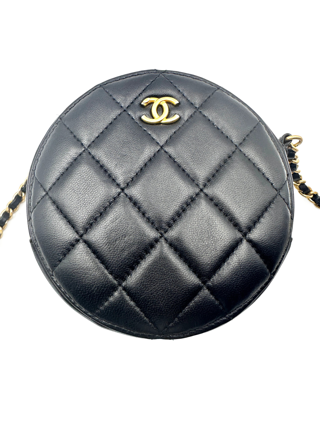 Chanel Quilted Lambskin Round Vanity Crossbody Black (29***57) CC643