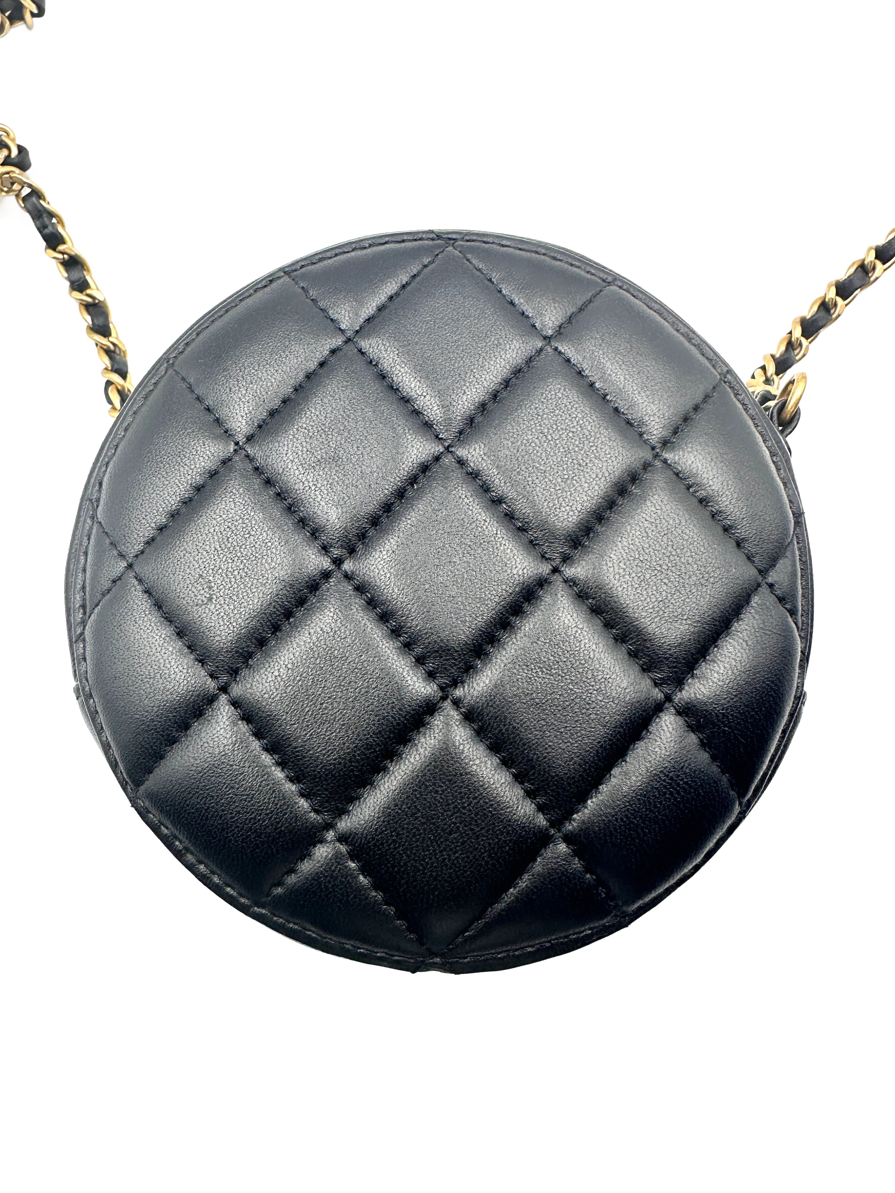 Chanel Quilted Lambskin Round Vanity Crossbody Black (29***57) CC643