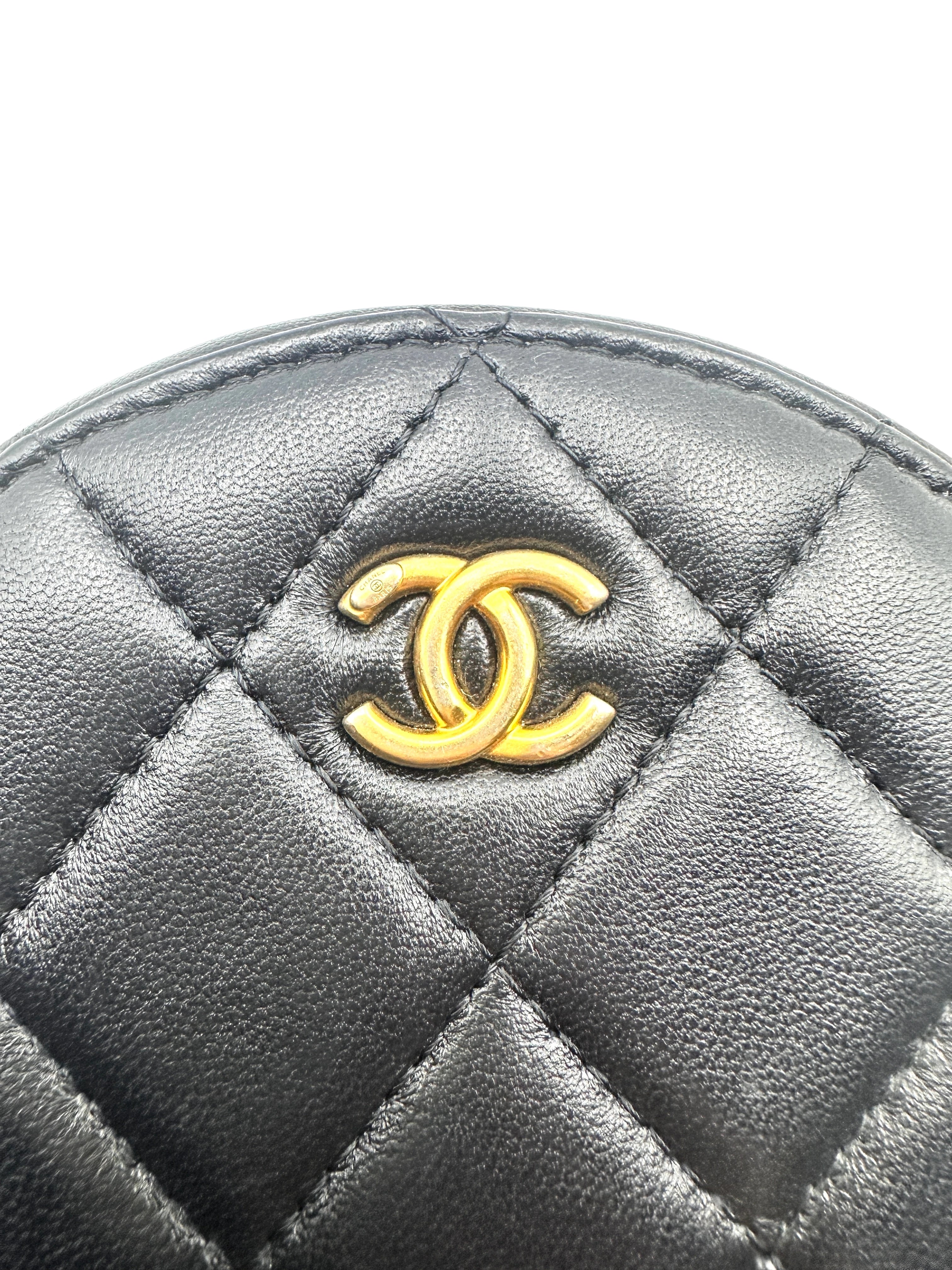 Chanel Quilted Lambskin Round Vanity Crossbody Black (29***57) CC643