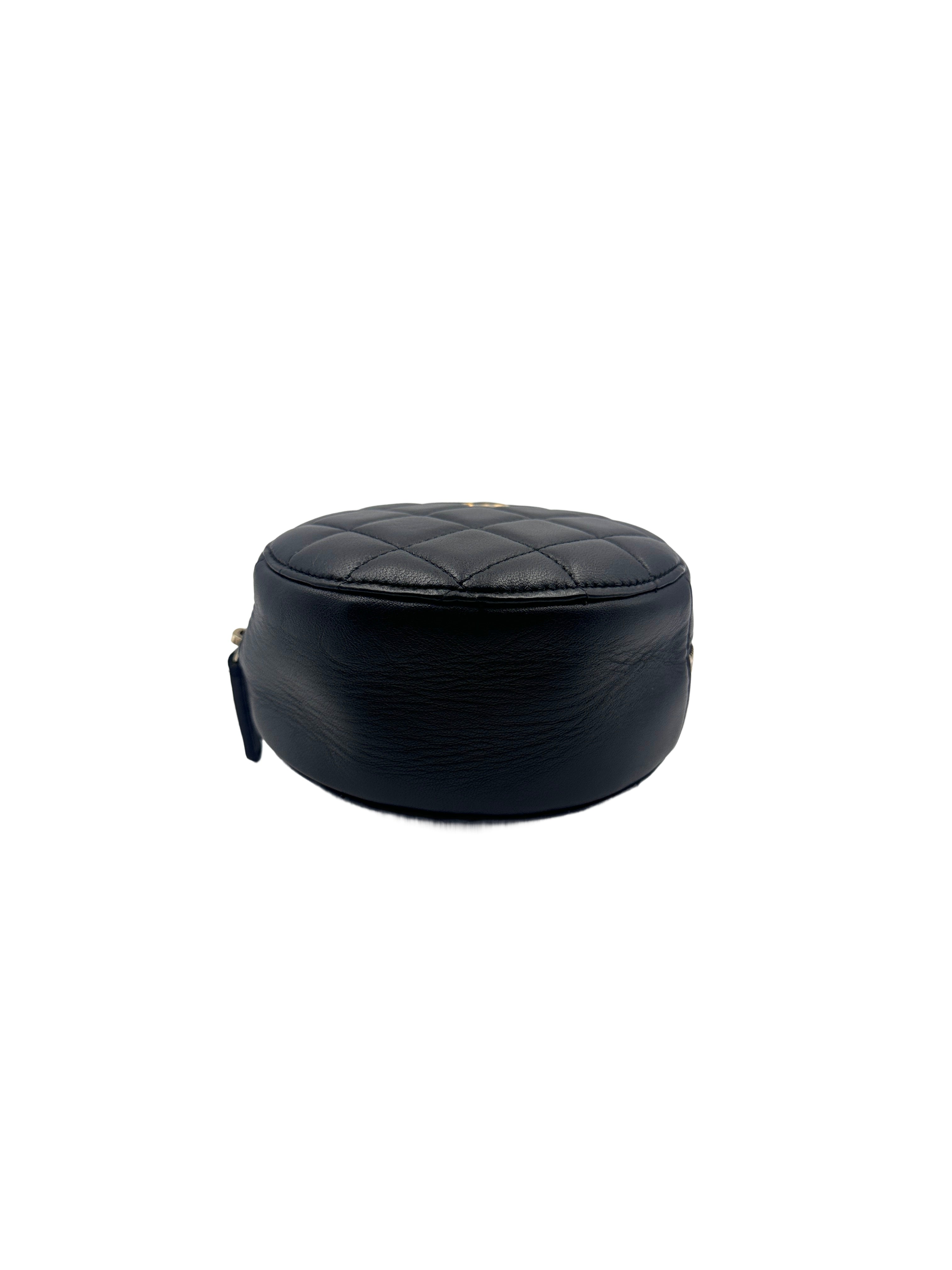 Chanel Quilted Lambskin Round Vanity Crossbody Black (29***57) CC643