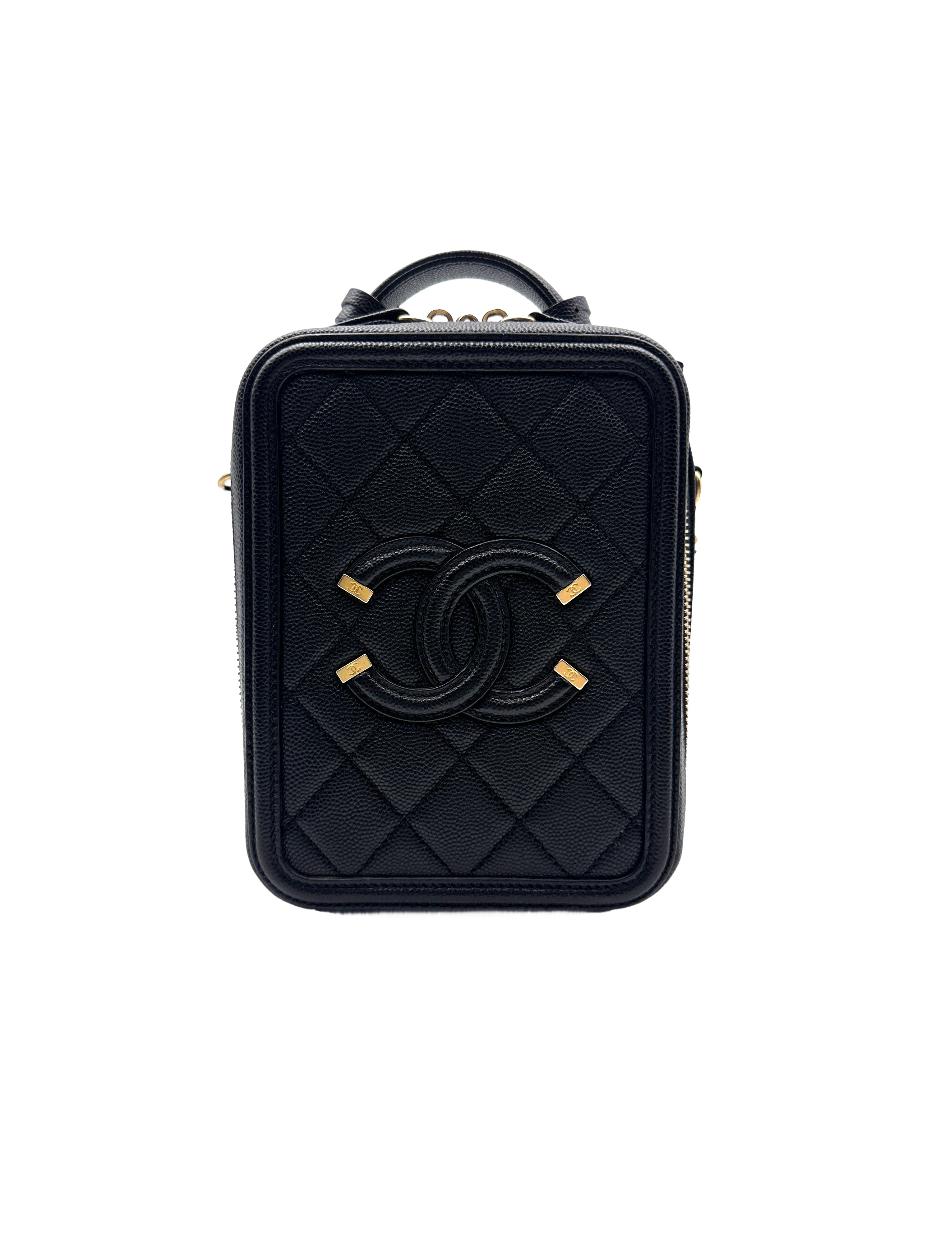 Chanel Caviar Quilted Leather Small CC Filigree Vanity Case Black (28***74) cc671