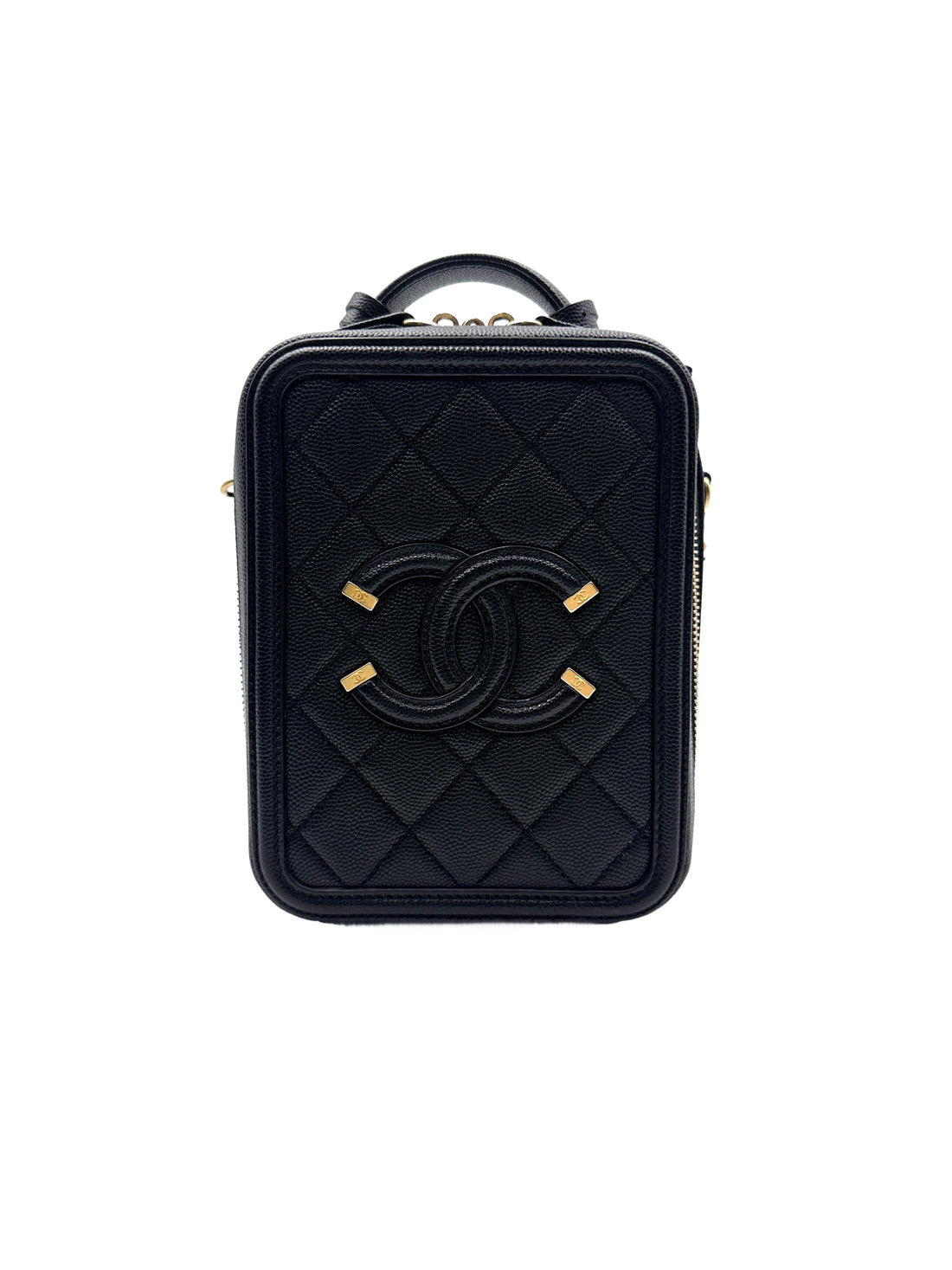 Chanel Caviar Quilted Leather Small CC Filigree Vanity Case Black (28***74) cc671