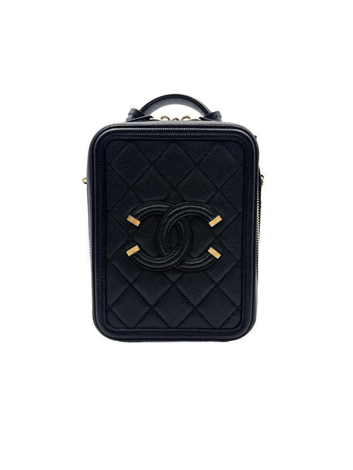 Chanel Caviar Quilted Leather Small CC Filigree Vanity Case Black (28***74) cc671