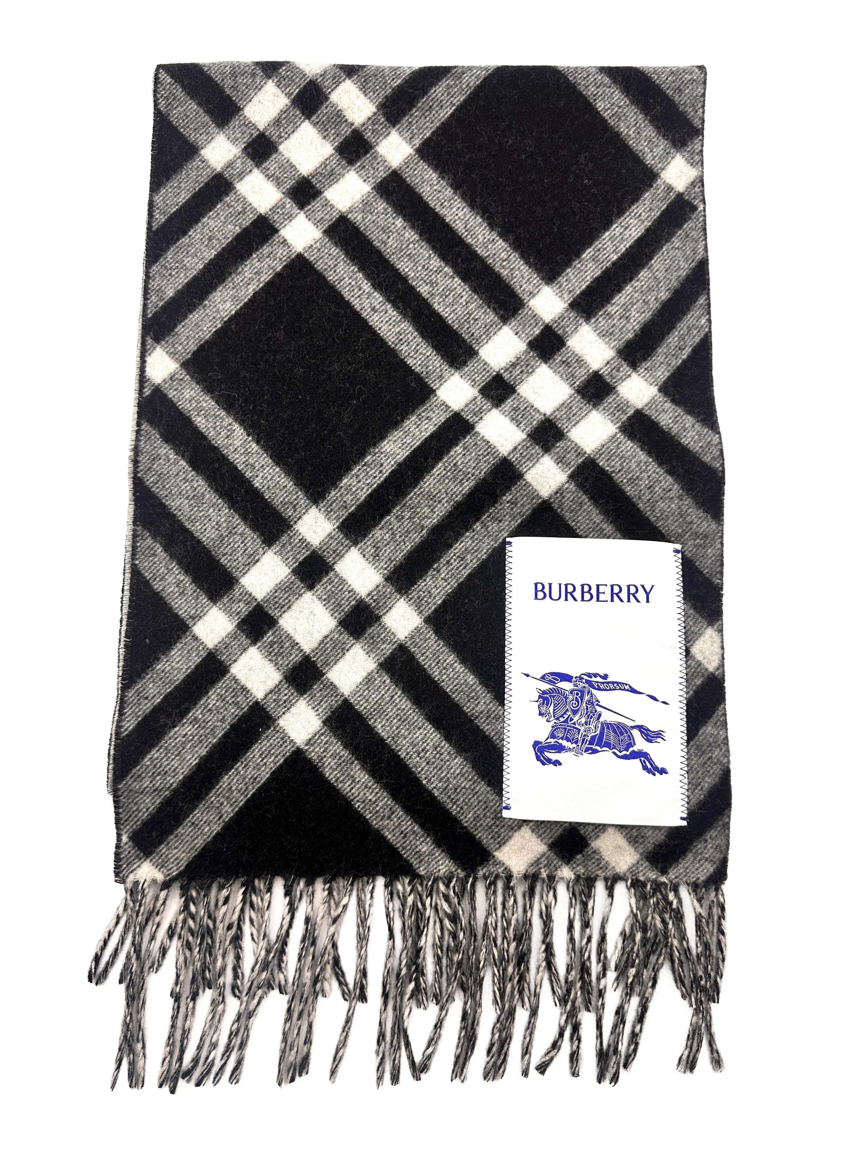 Burberry Vintage Black Check Wool Scarf With Tassels BBS04