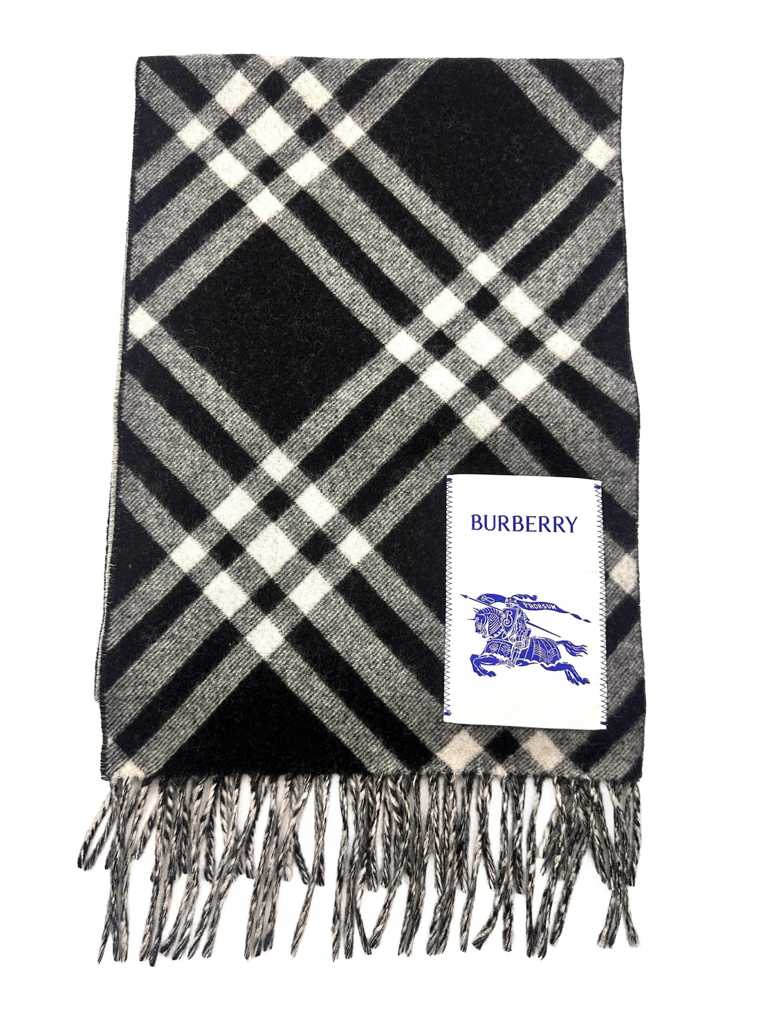 Burberry Vintage Black Check Wool Scarf With Tassels BBS04