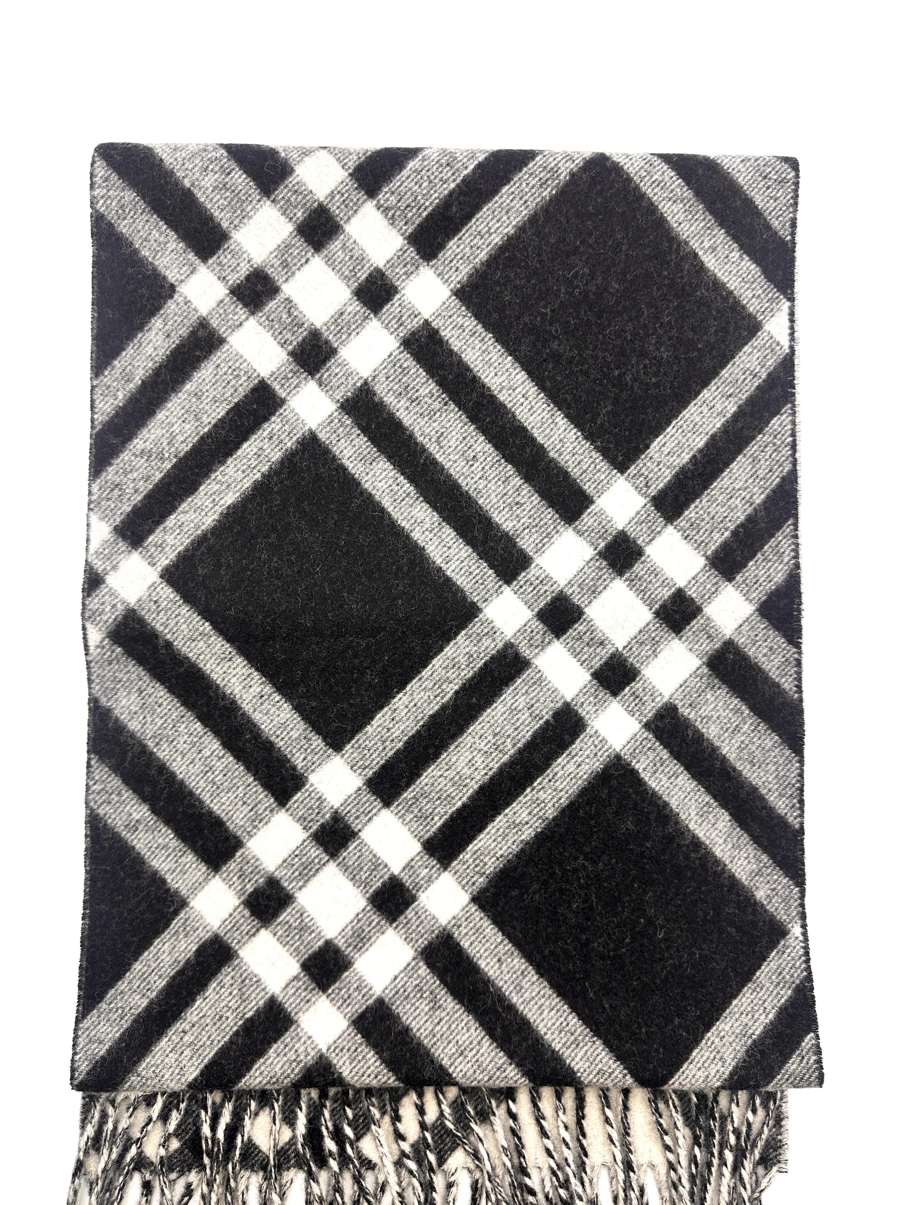 Burberry Vintage Black Check Wool Scarf With Tassels BBS04
