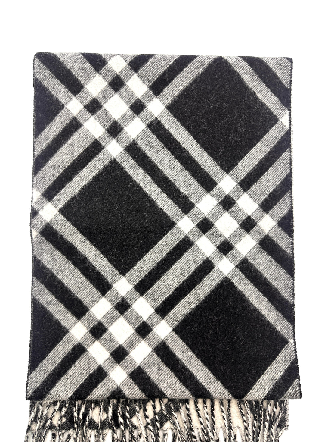 Burberry Vintage Black Check Wool Scarf With Tassels BBS04