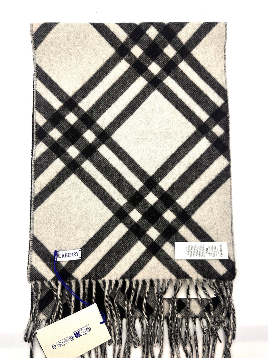 Burberry Vintage Black Check Wool Scarf With Tassels BBS04