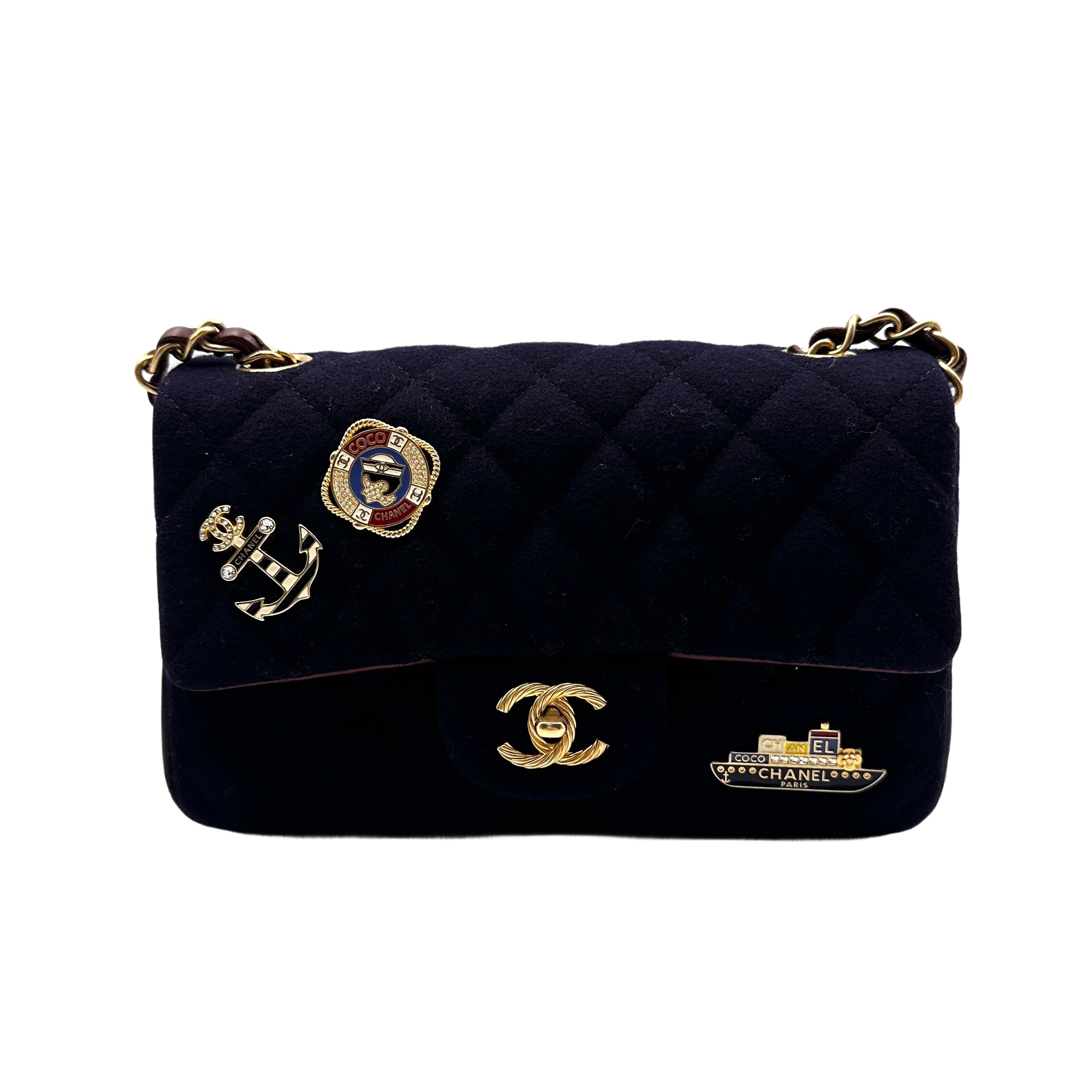 Chanel Mini Rectangular Felt Paris-Hamburg Charms Flap Crossbody Bag CC644