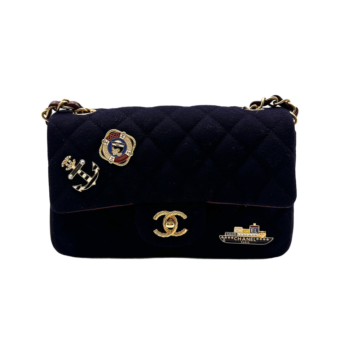 Chanel Mini Rectangular Felt Paris-Hamburg Charms Flap Crossbody Bag CC644