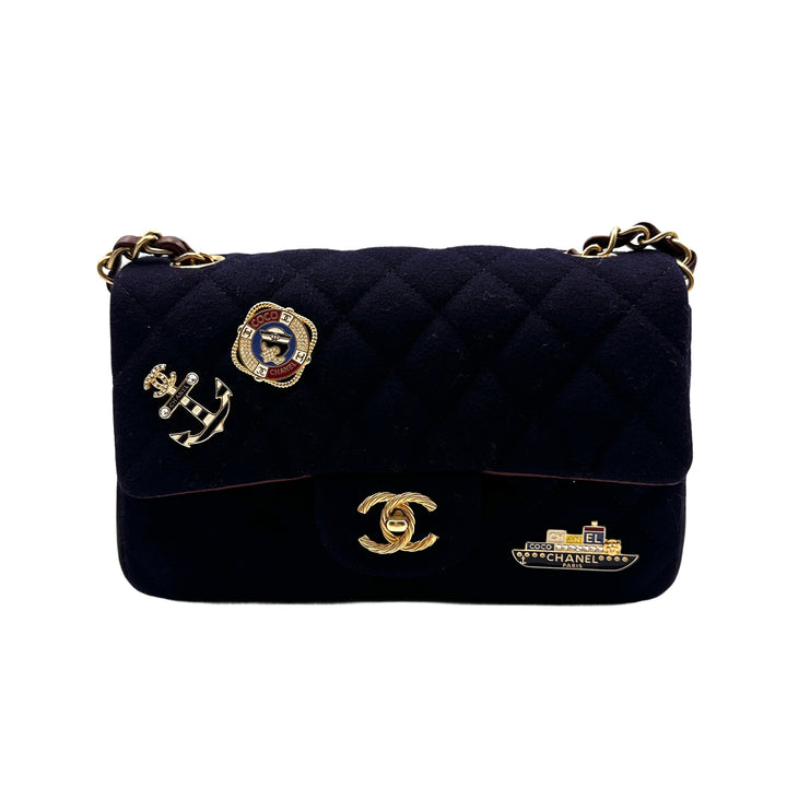 Chanel Mini Rectangular Felt Paris-Hamburg Charms Flap Crossbody Bag CC644