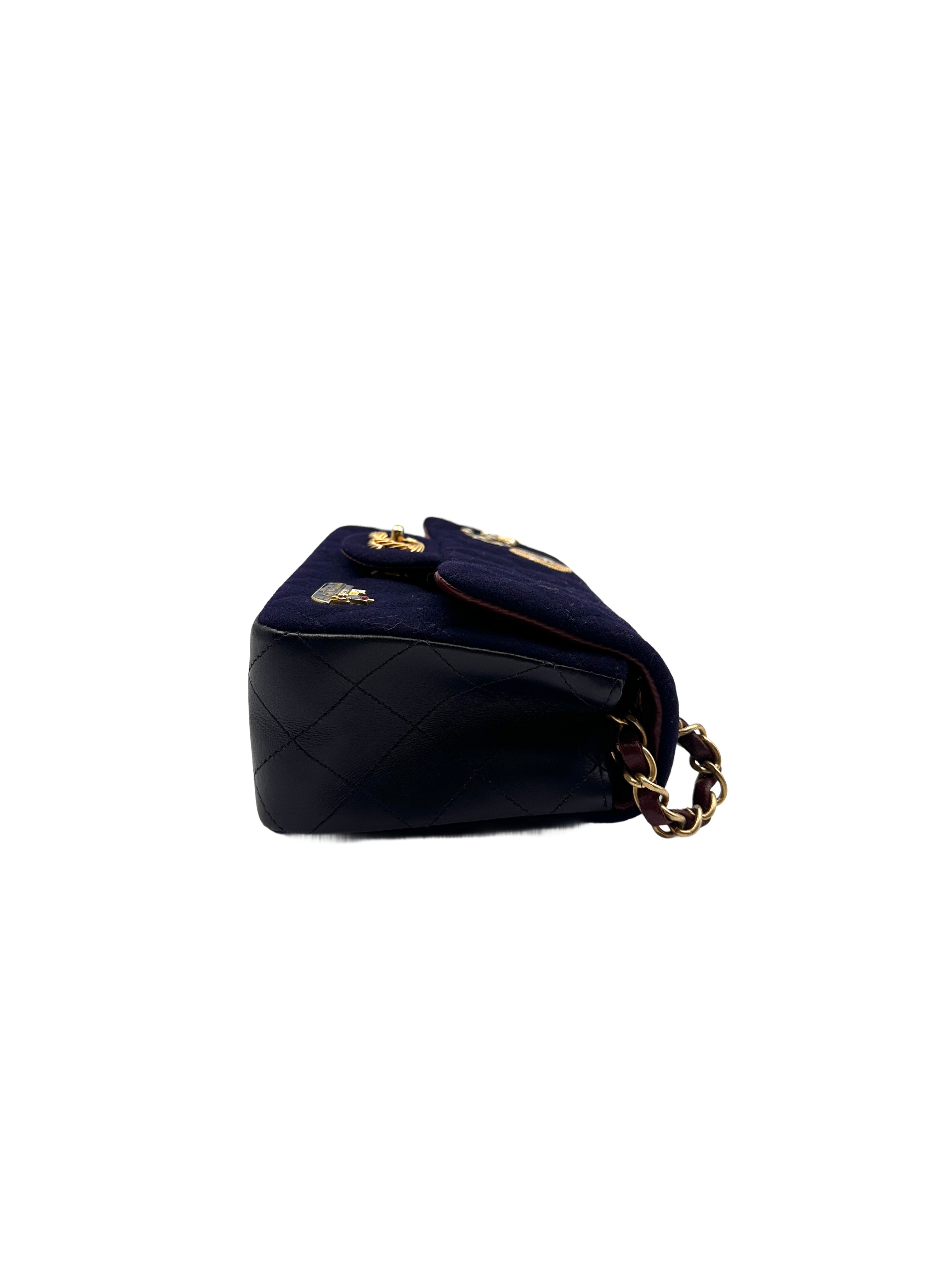 Chanel Mini Rectangular Felt Paris-Hamburg Charms Flap Crossbody Bag CC644