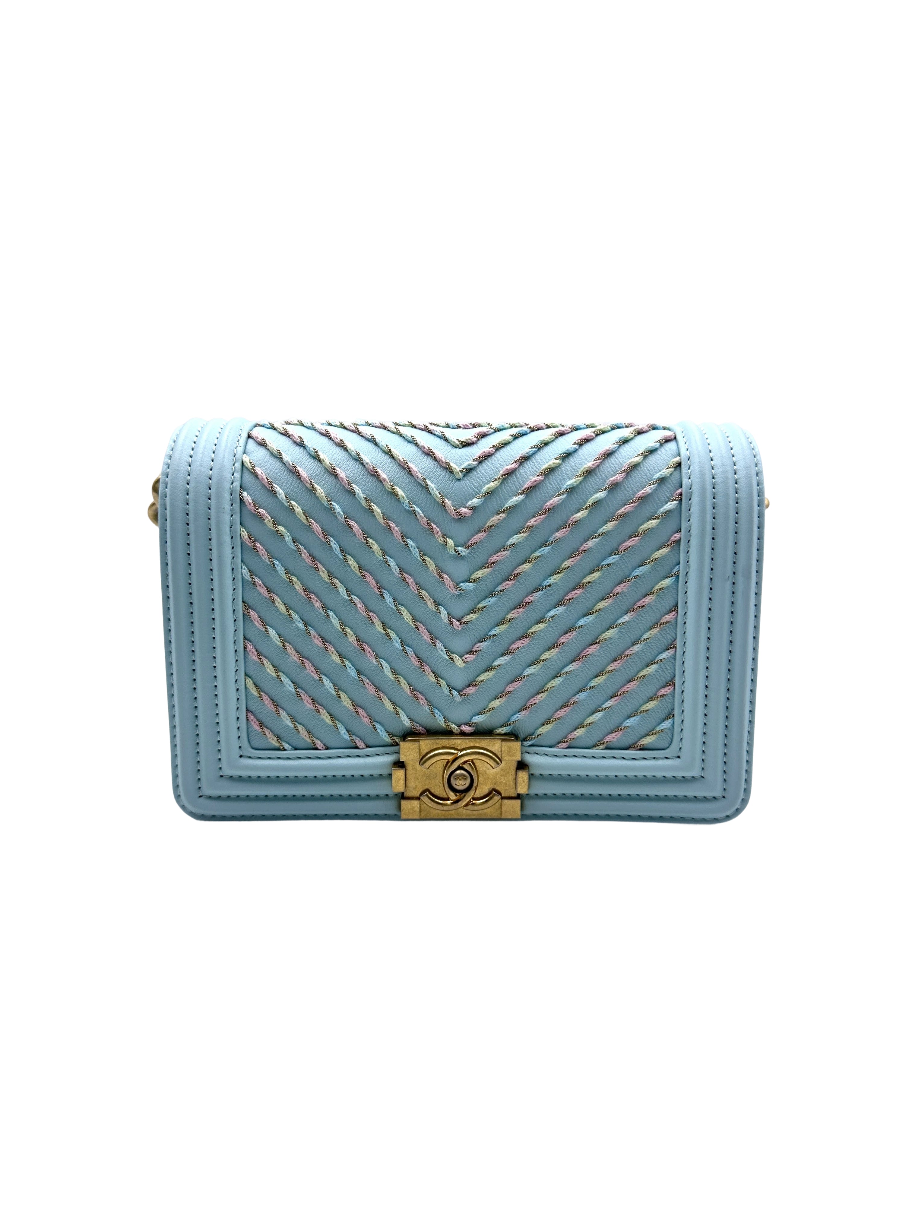 Chanel Chevron Boy Bag Small Blue (27***87) CC760