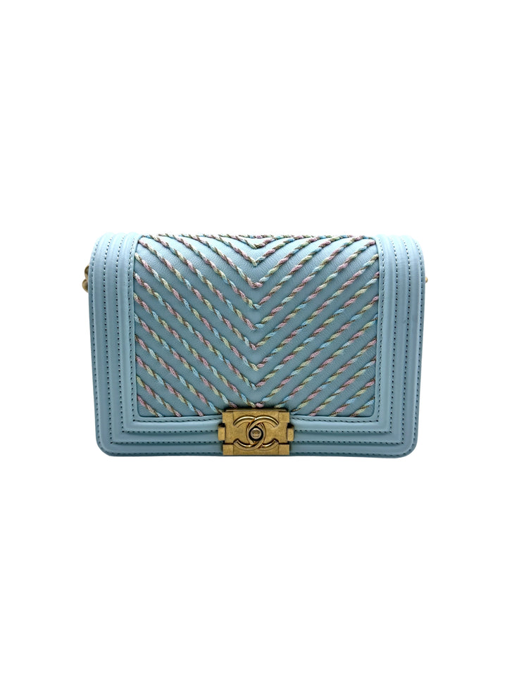 Chanel Chevron Boy Bag Small Blue (27***87) CC760