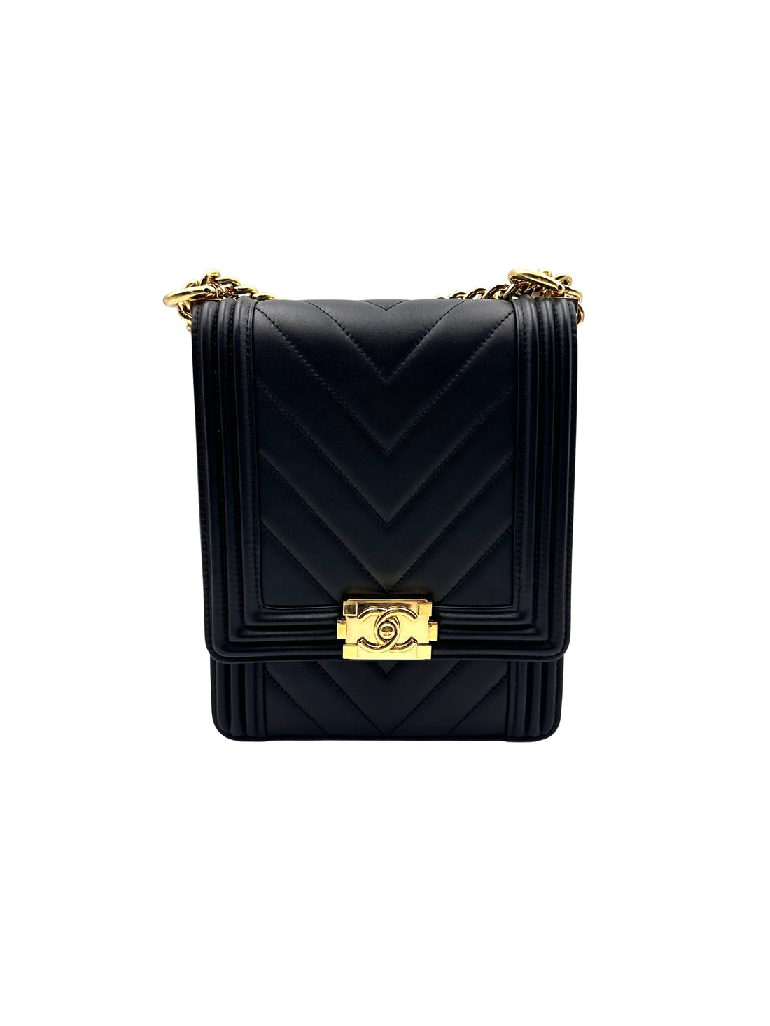 Chanel Chevron Lambskin Vertical Boy Black (28***16) cc694