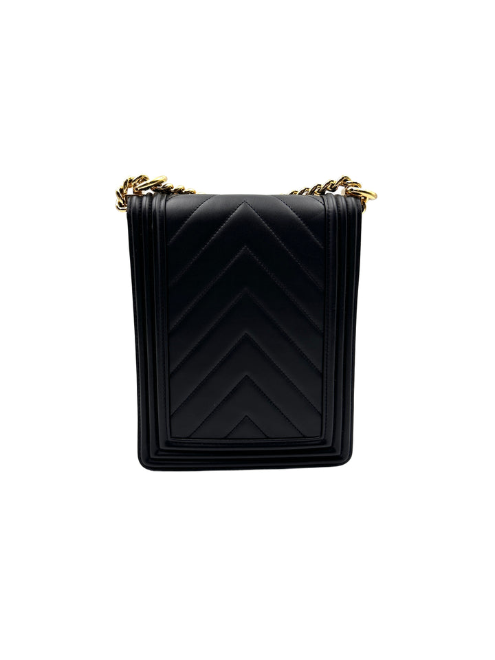 Chanel Chevron Lambskin Vertical Boy Black (28***16) cc694