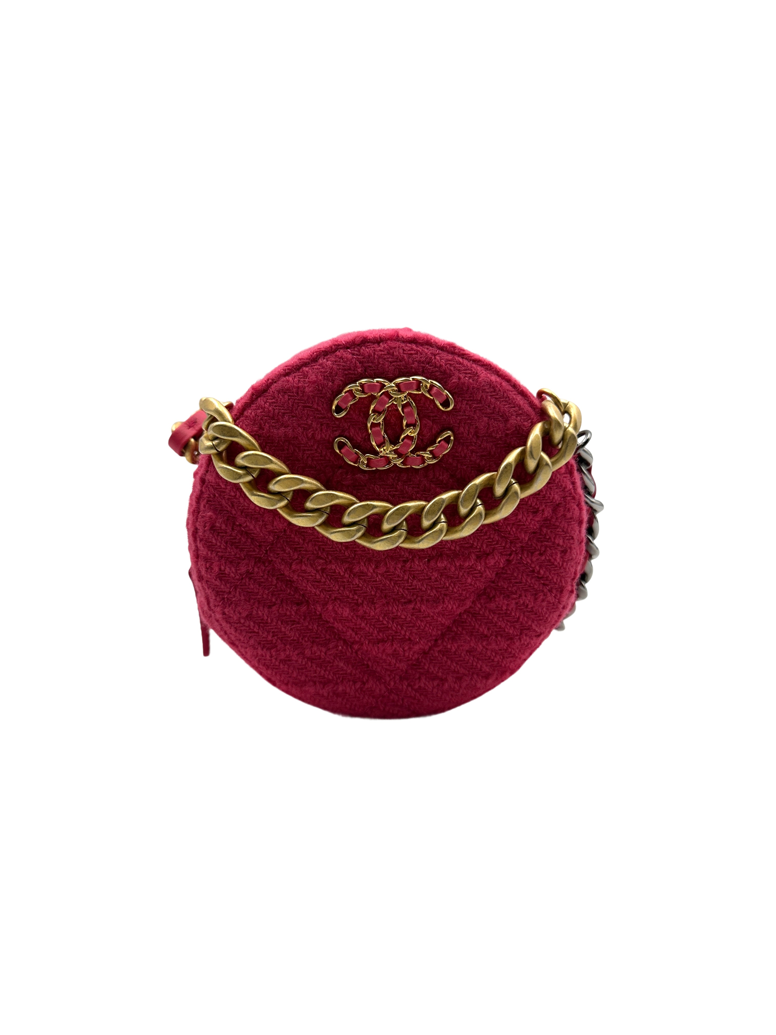 Chanel Chanel 19 Round Clutch with Chain Pink tweed (28***16) cc667