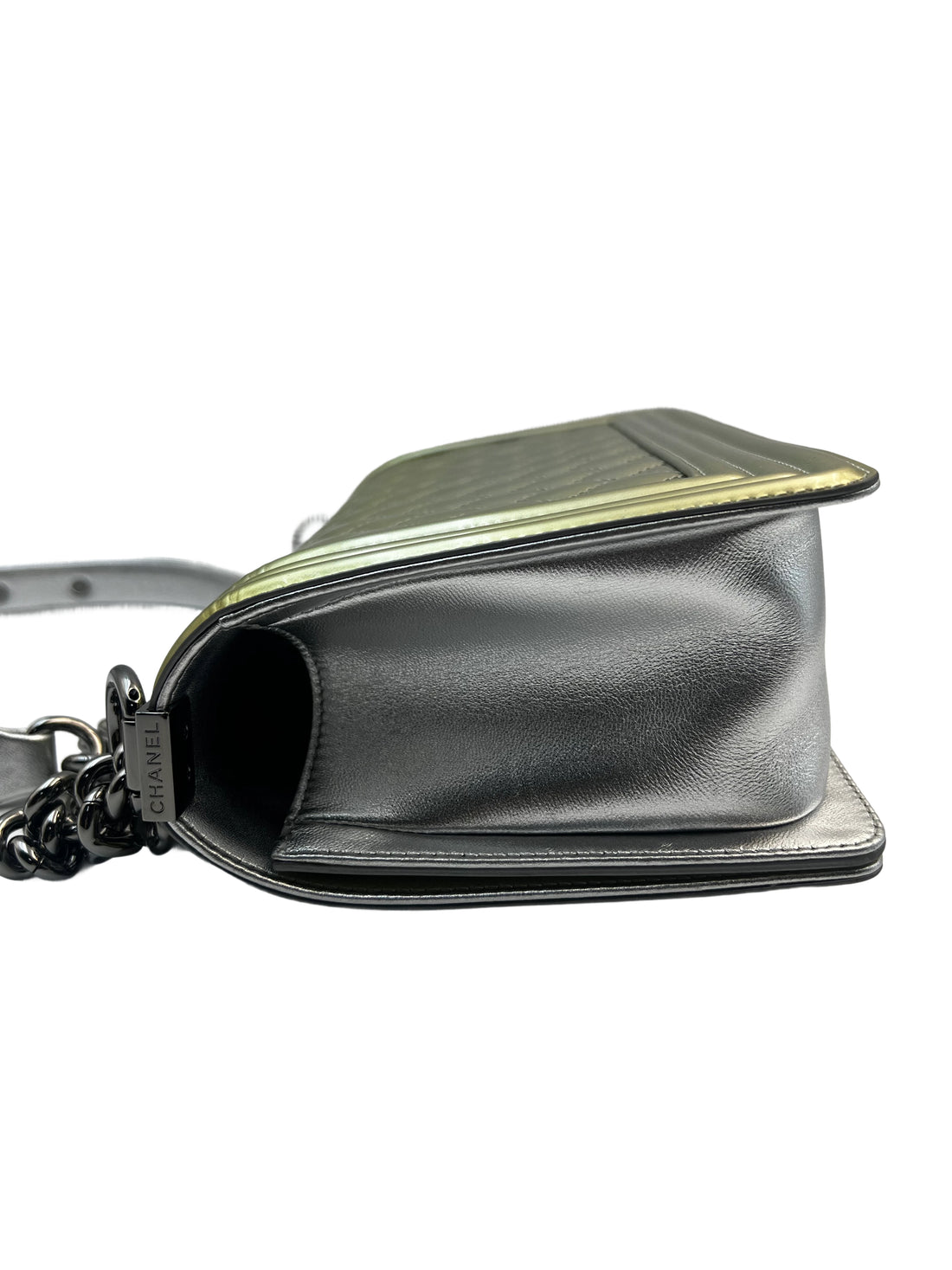 Chanel Quilted Patent Medium Flap Boy Shiny Gold/Silver (19***93)cc653