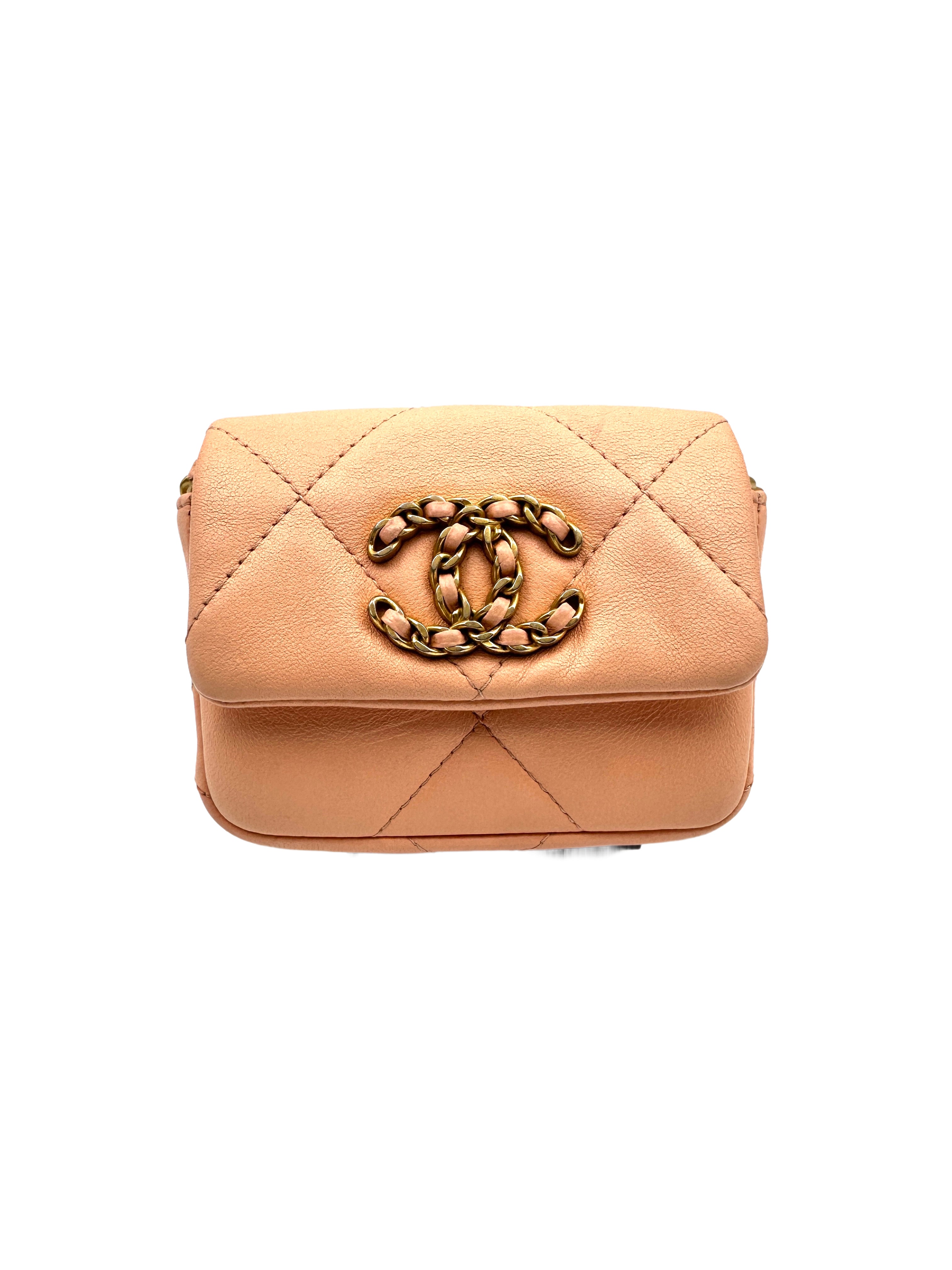 Chanel Quilted Lambskin Leather 19 Flap Belt Bag light orange (31***34) cc681