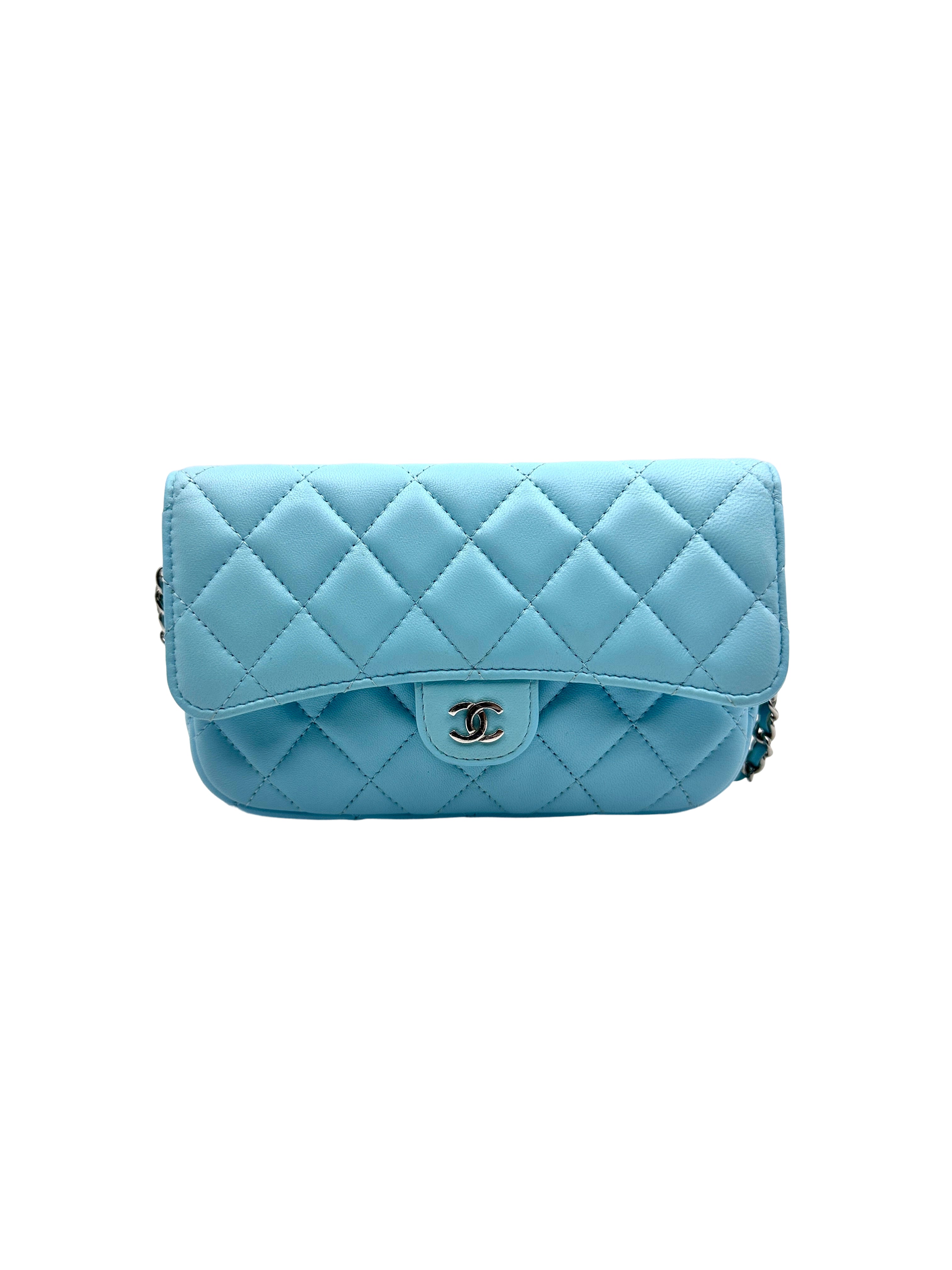 Chanel Quilted Classic Flap Phone Holder with Chain Blue (31***49) cc695