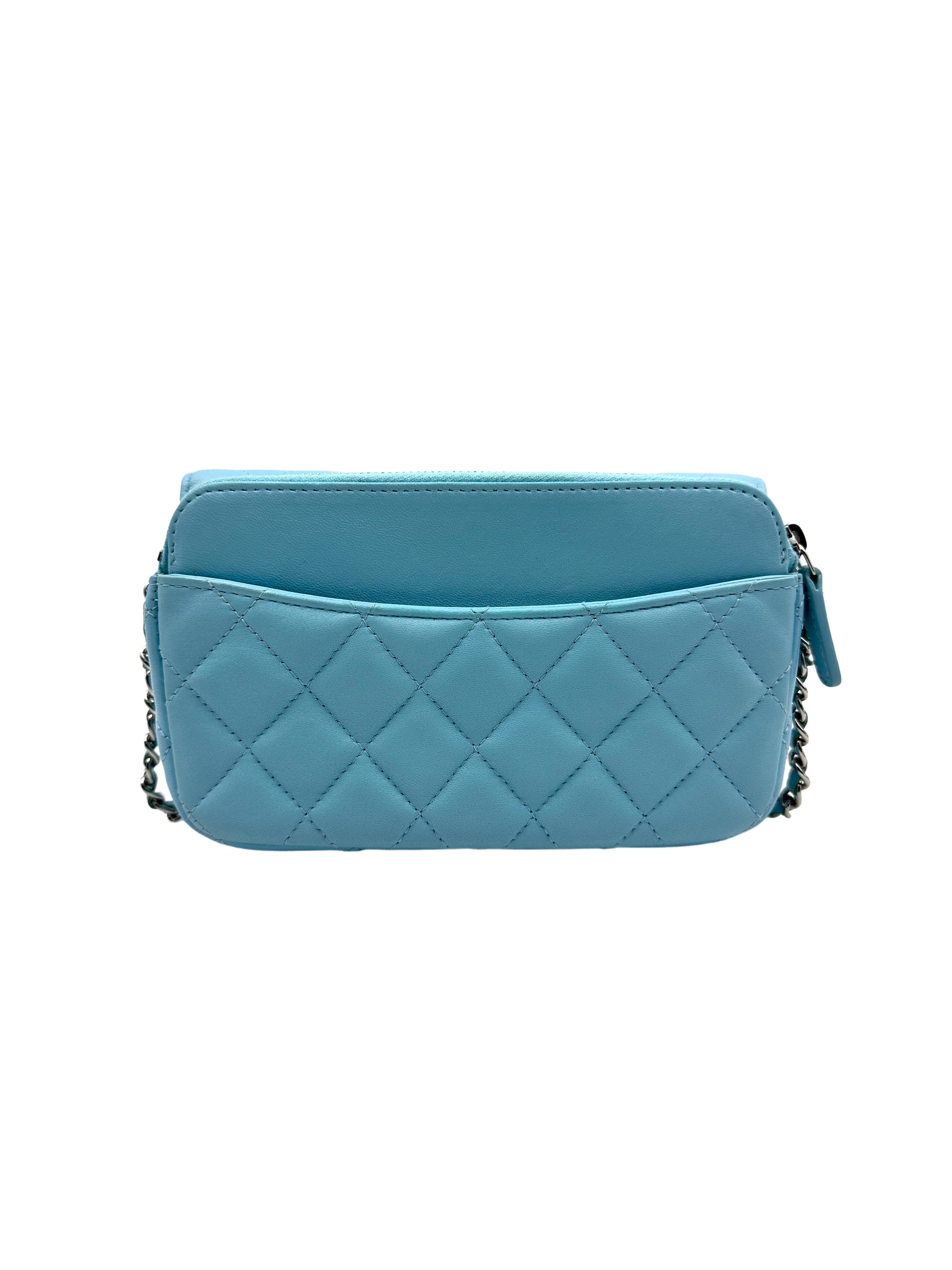 Chanel Quilted Classic Flap Phone Holder with Chain Blue (31***49) cc695