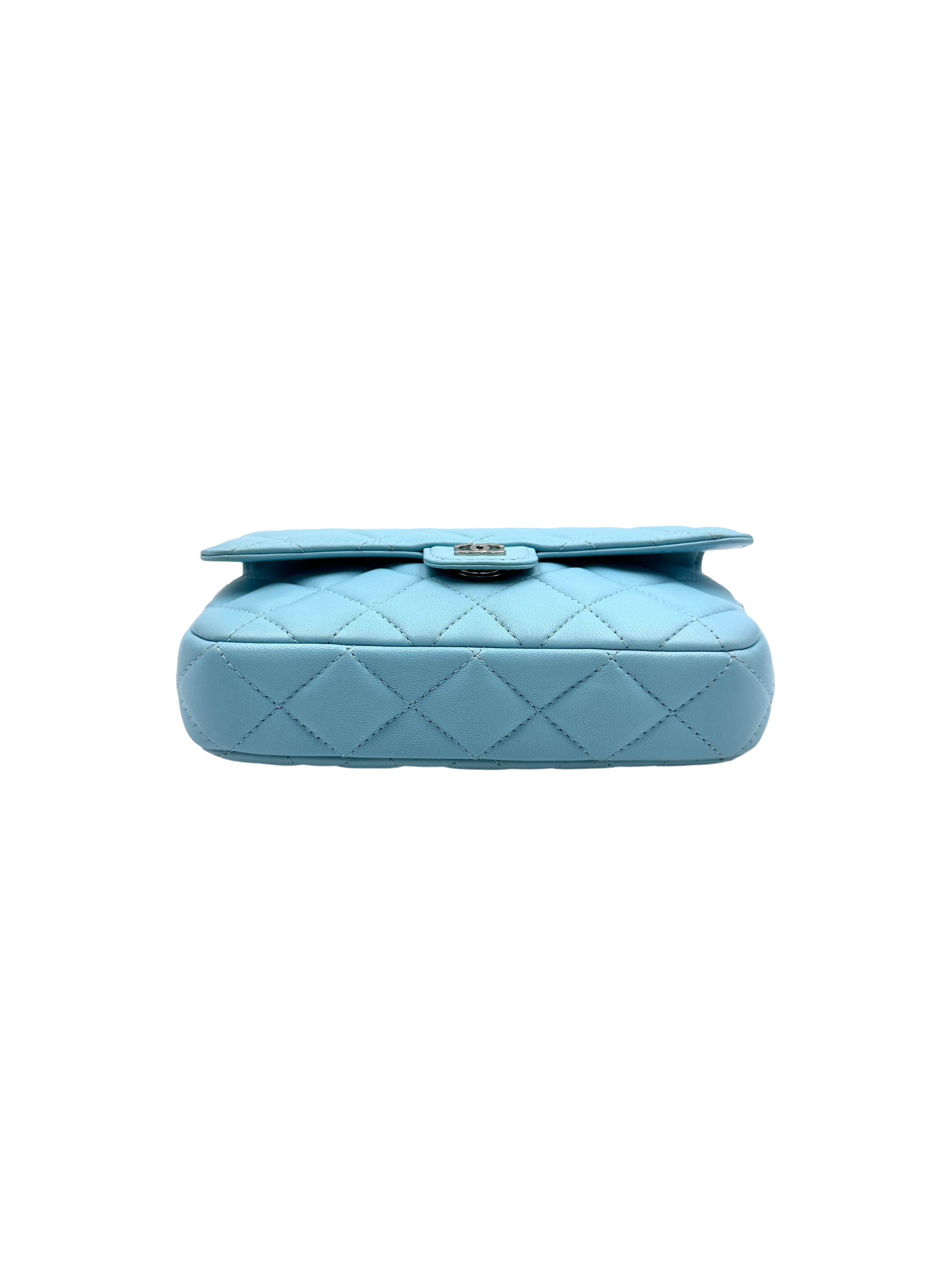 Chanel Quilted Classic Flap Phone Holder with Chain Blue (31***49) cc695