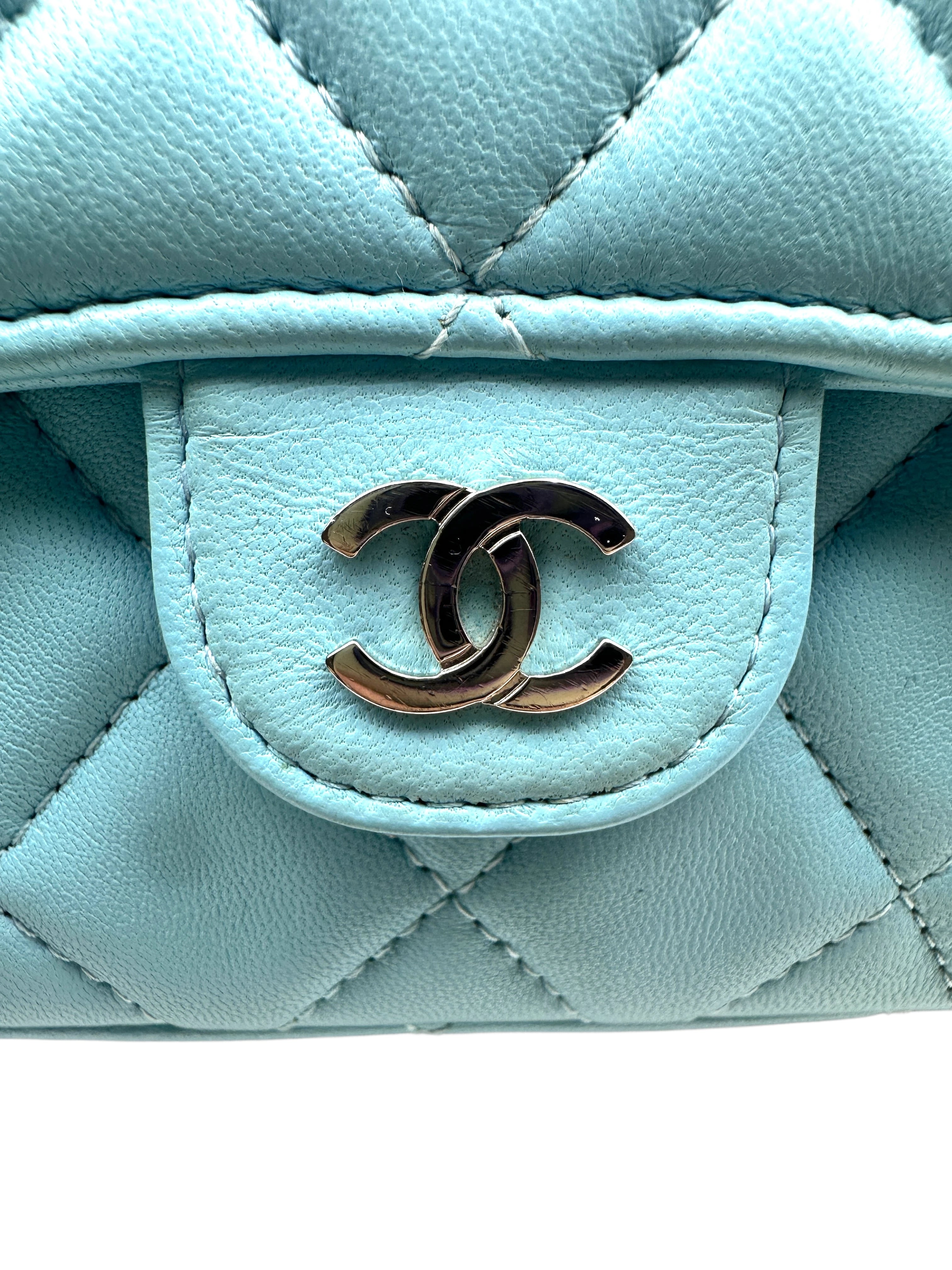 Chanel Quilted Classic Flap Phone Holder with Chain Blue (31***49) cc695
