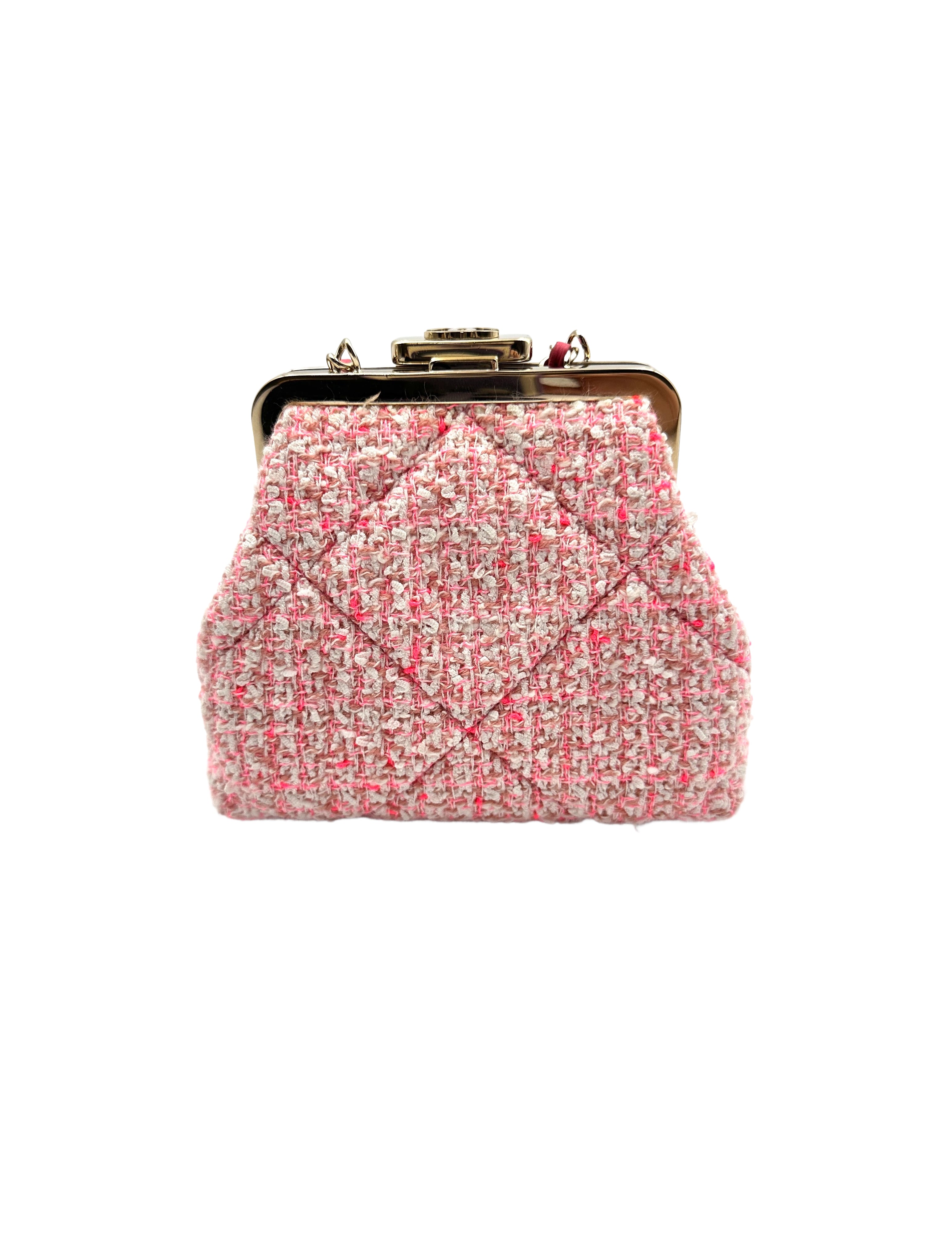 Chanel Kiss Lock Tweed Shoulder Bag Pink (30***61) cc683