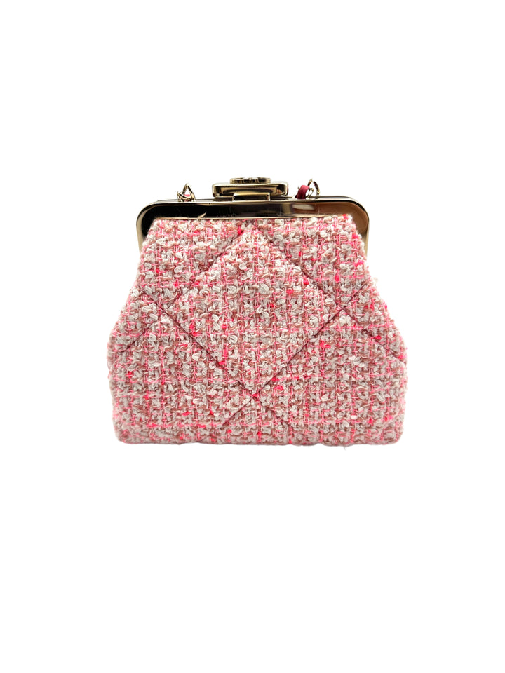 Chanel Kiss Lock Tweed Shoulder Bag Pink (30***61) cc683