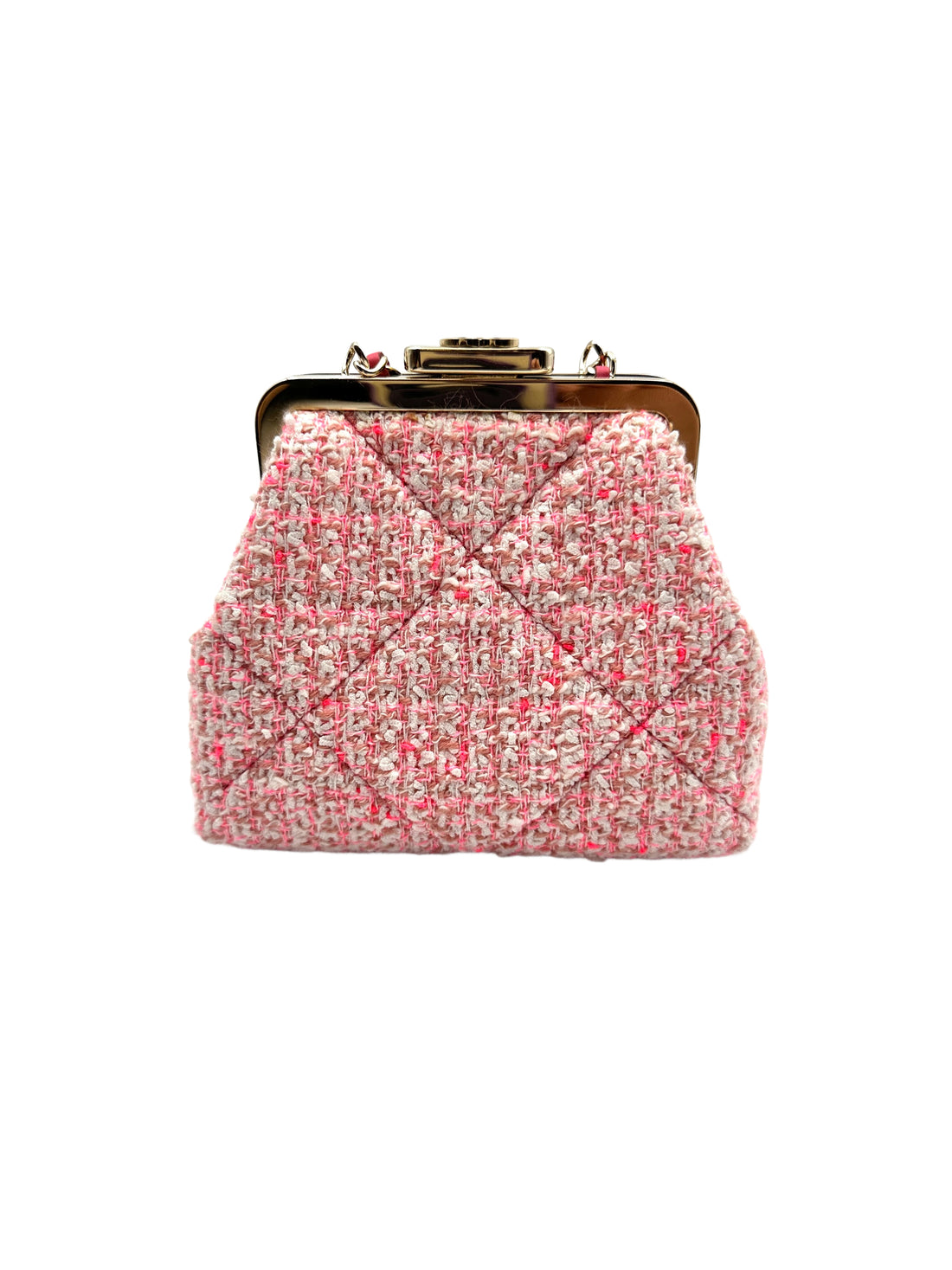 Chanel Kiss Lock Tweed Shoulder Bag Pink (30***61) cc683