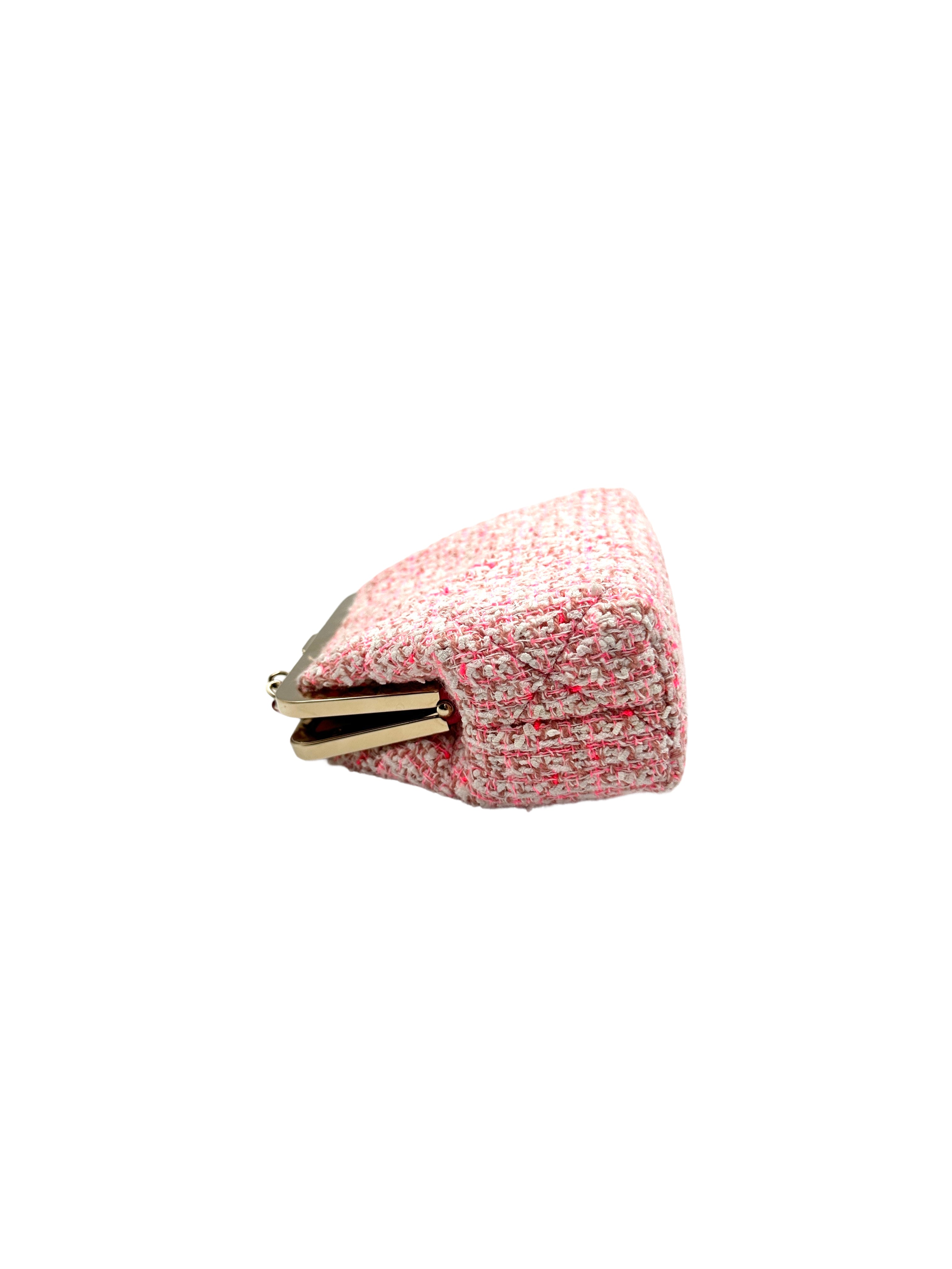 Chanel Kiss Lock Tweed Shoulder Bag Pink (30***61) cc683