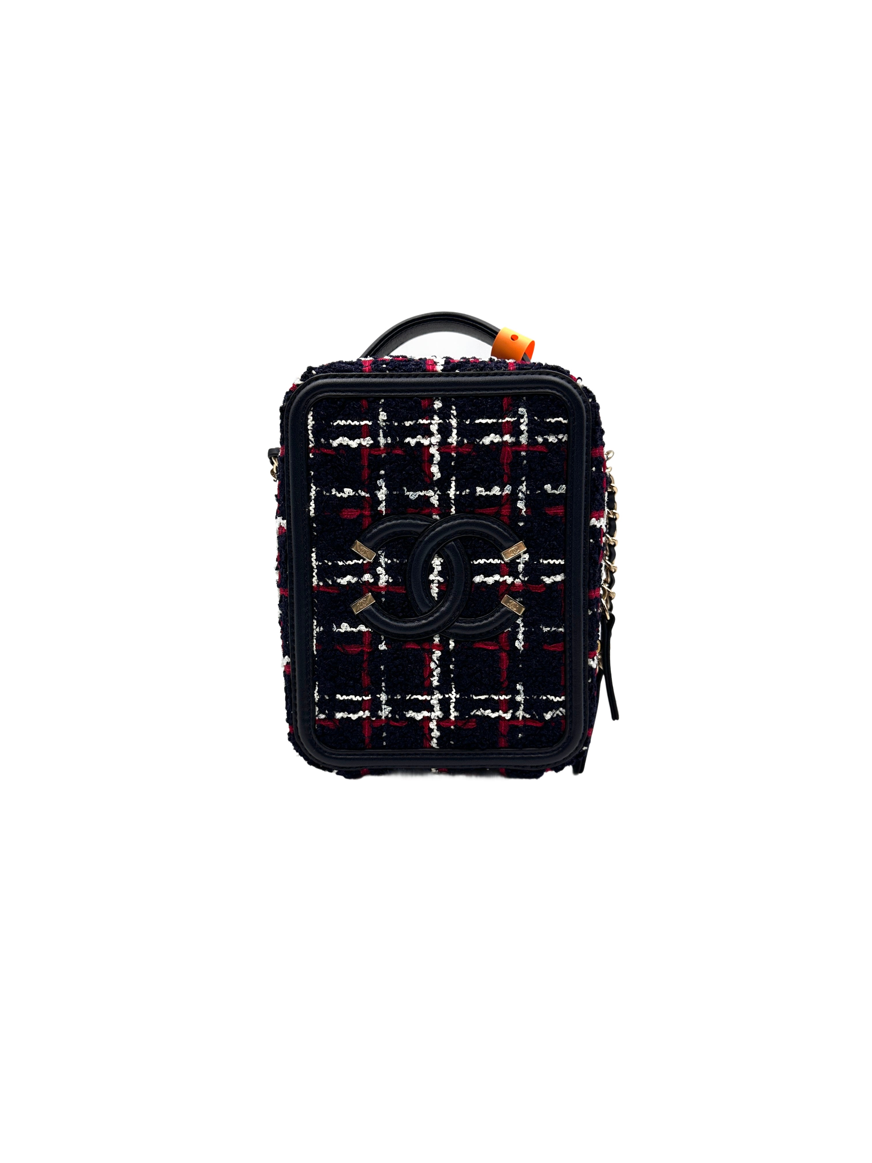 Chanel Tweed Vanity Case Crossbody Navy Fullset (30***63) cc719