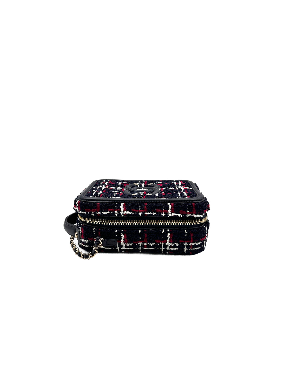 Chanel Tweed Vanity Case Crossbody Navy Fullset (30***63) cc719