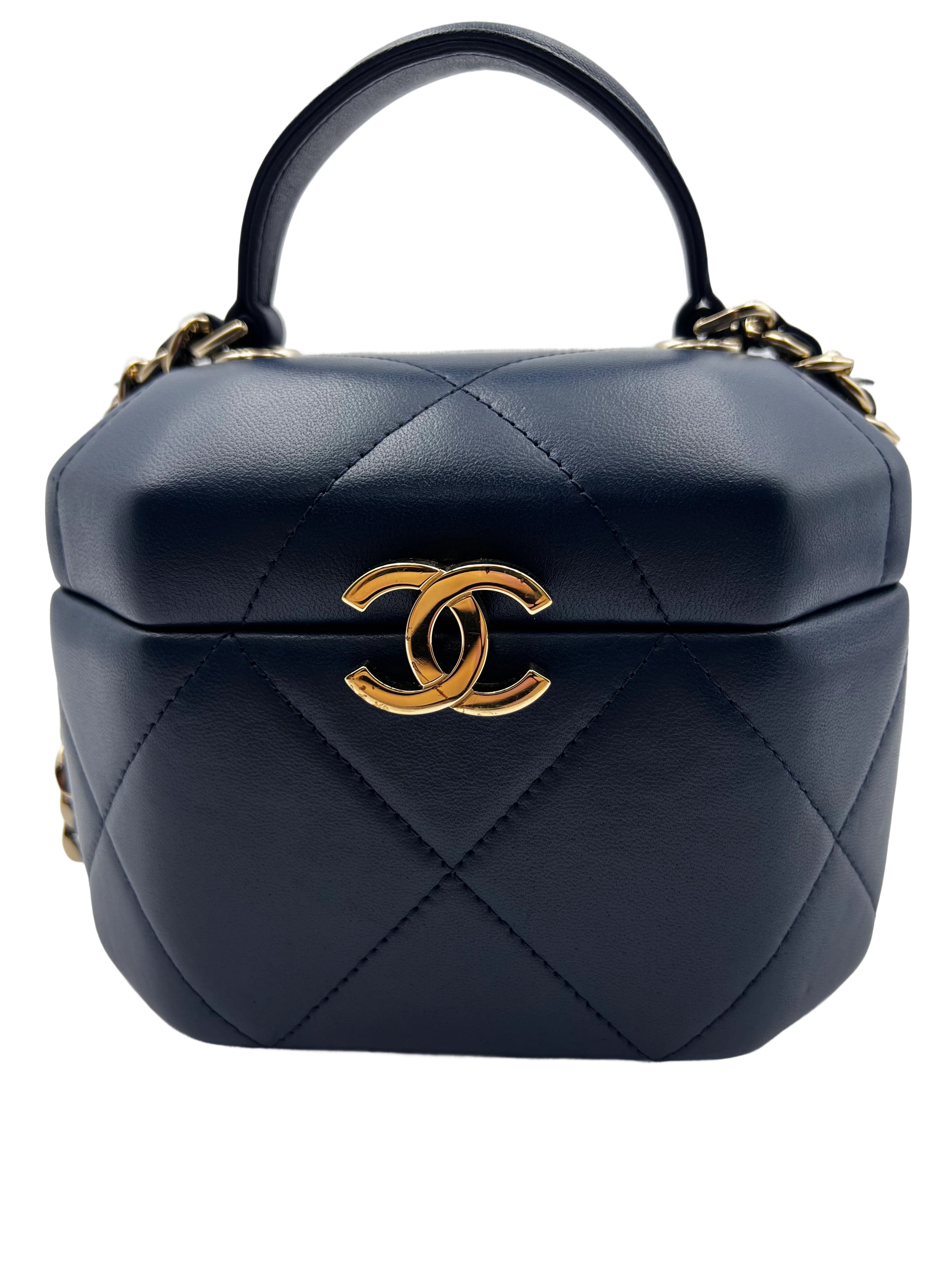 Chanel navy vendome lambskin top handel box bag cc711