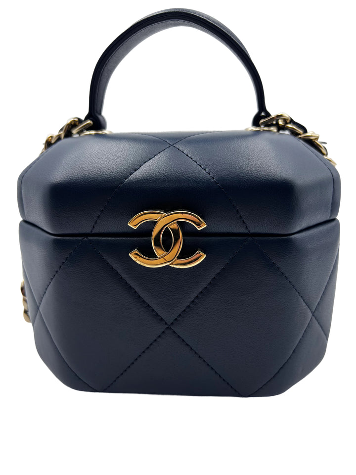Chanel navy vendome lambskin top handel box bag cc711