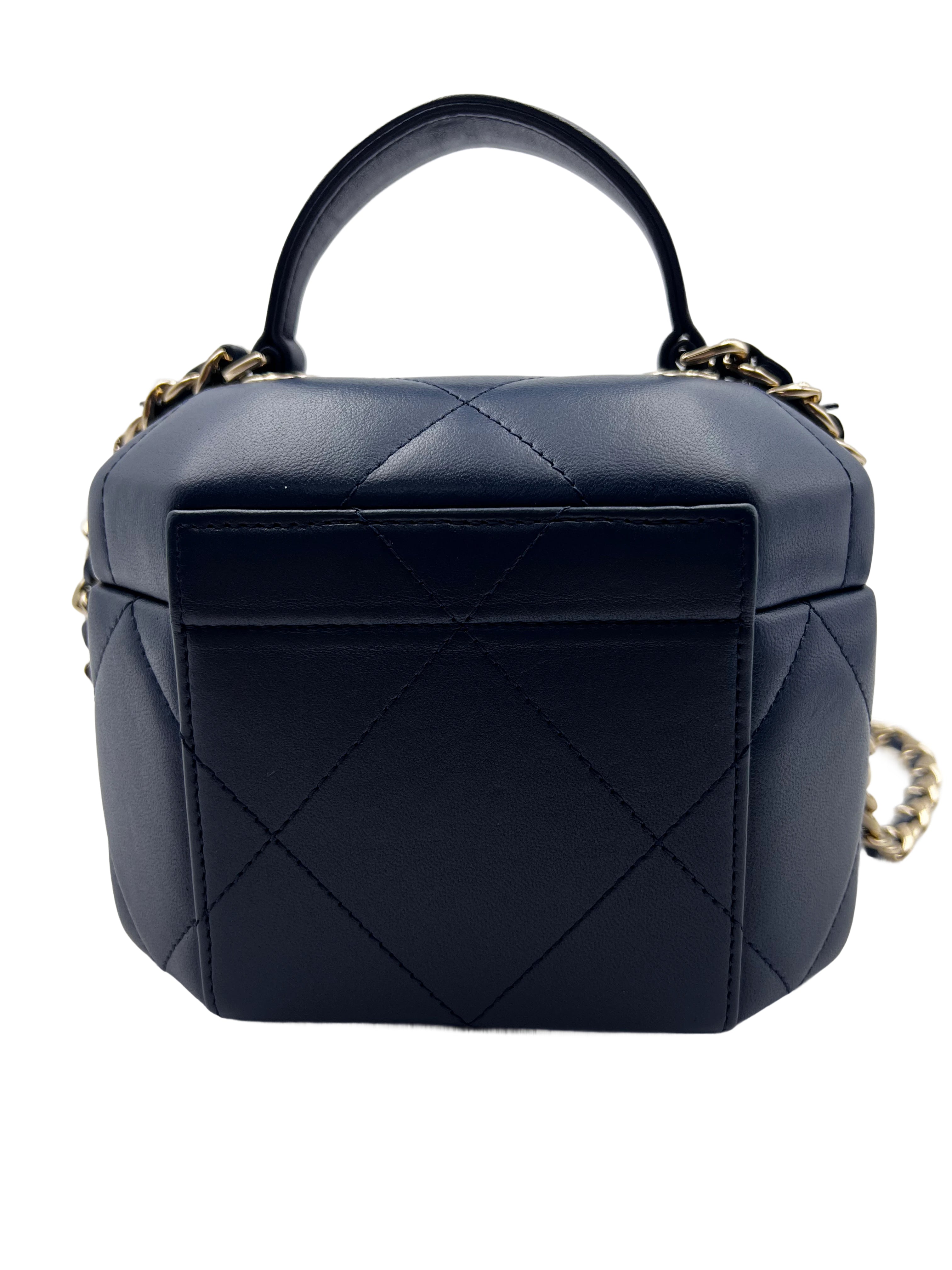 Chanel navy vendome lambskin top handel box bag cc711
