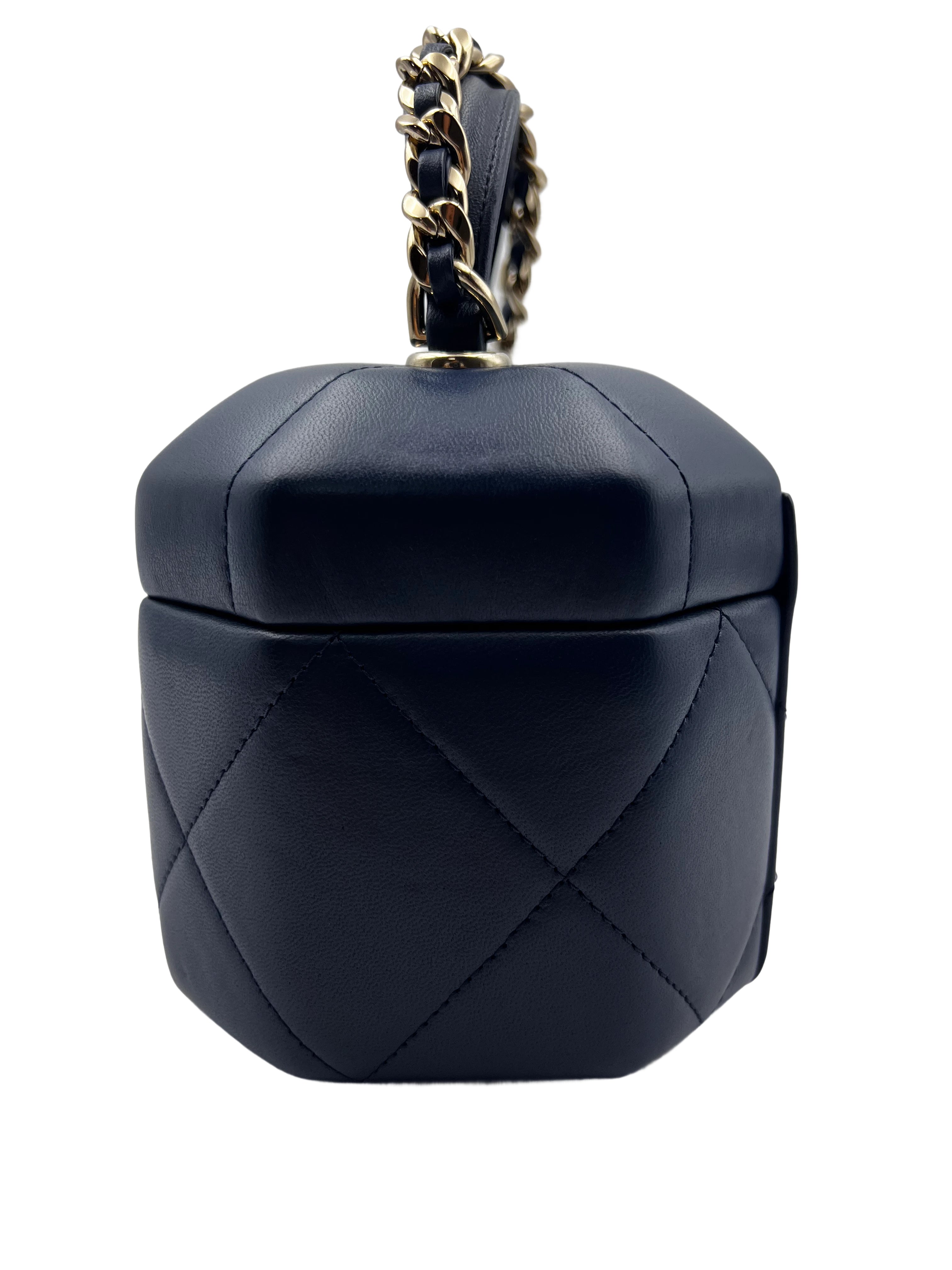 Chanel navy vendome lambskin top handel box bag cc711