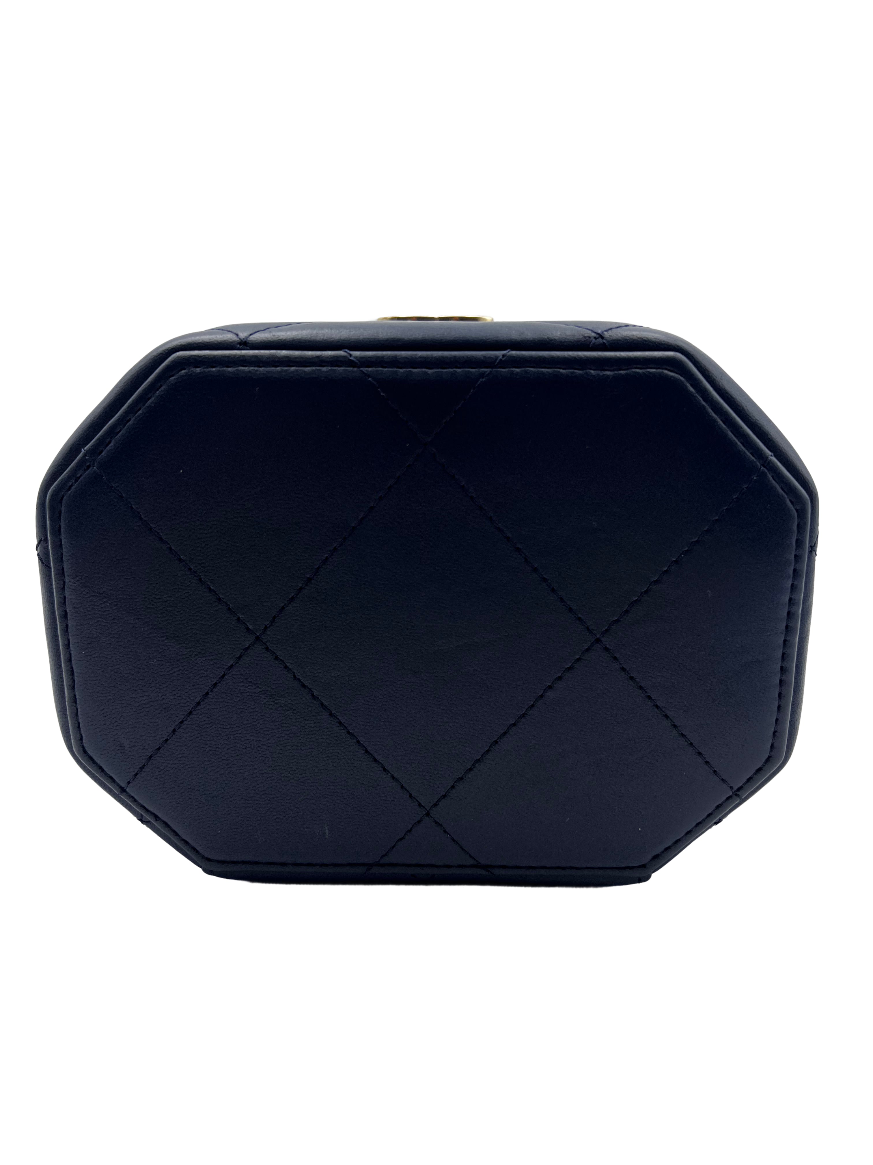 Chanel navy vendome lambskin top handel box bag cc711