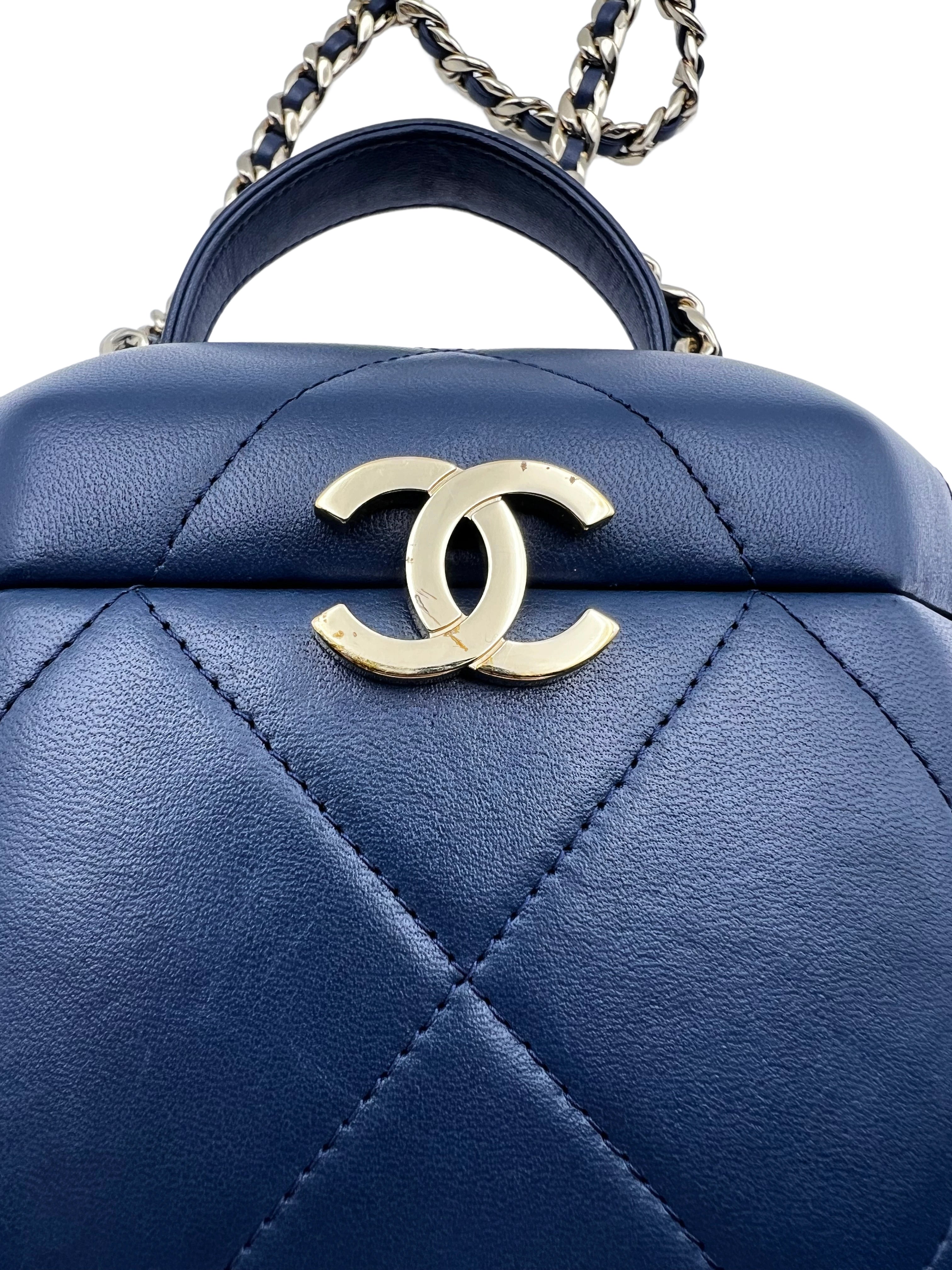 Chanel navy vendome lambskin top handel box bag cc711