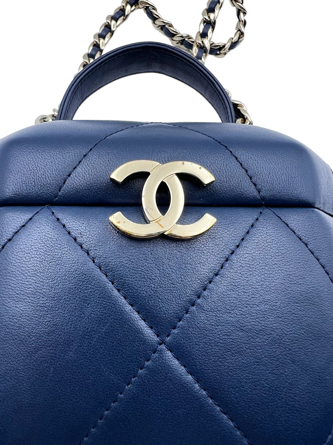 Chanel navy vendome lambskin top handel box bag cc711